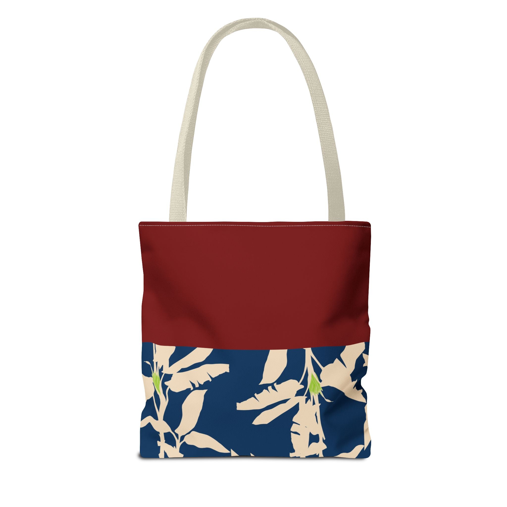 Red Navy Botanical Leaf Pattern Tote Bag