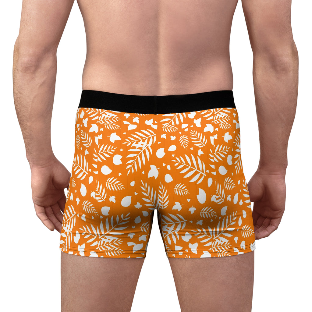 Orange Leaf Pattern Boxer Briefs — Men's All-Over Print Autumn Undergarment