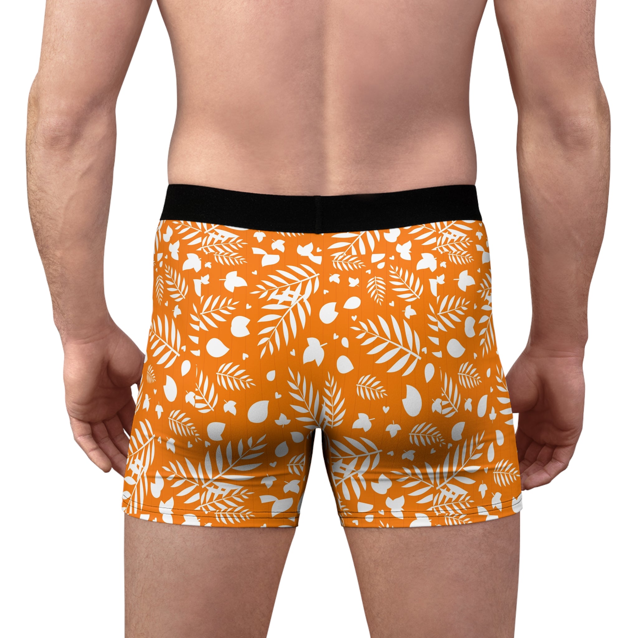 Orange Leaf Pattern Boxer Briefs — Men's All-Over Print Autumn Undergarment