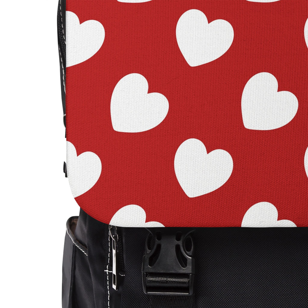 Valentine's Hearts Black Backpack — White Heart Print Shoulder Bag