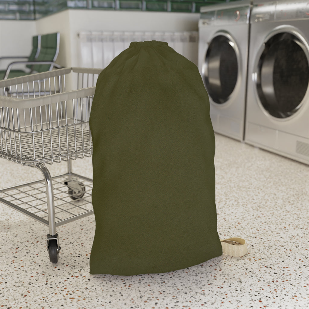 Olive Drawstring Laundry Bag — Compact Cotton Travel Hamper with Shoulder Strap