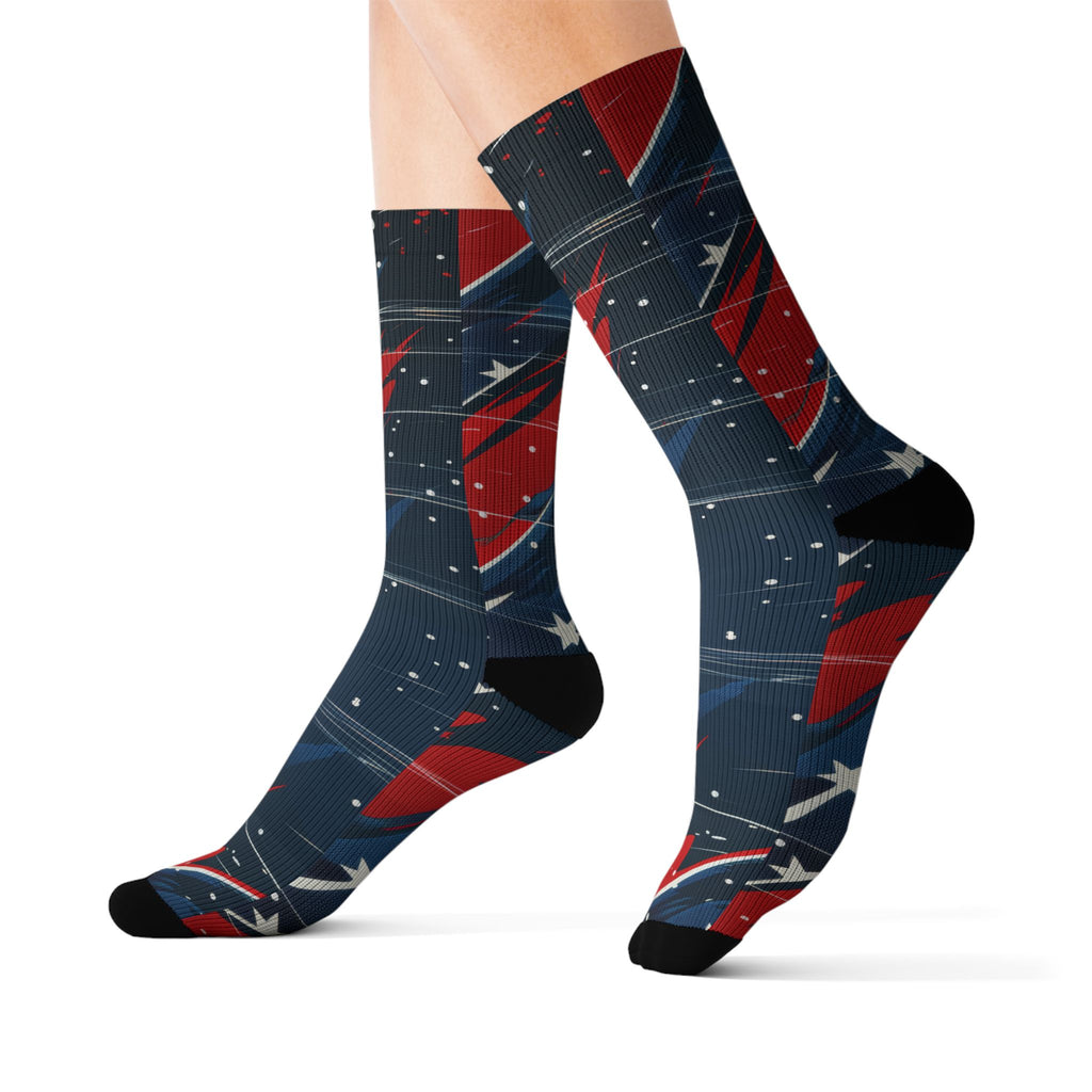 Colorful socks with geometric pattern on a white background