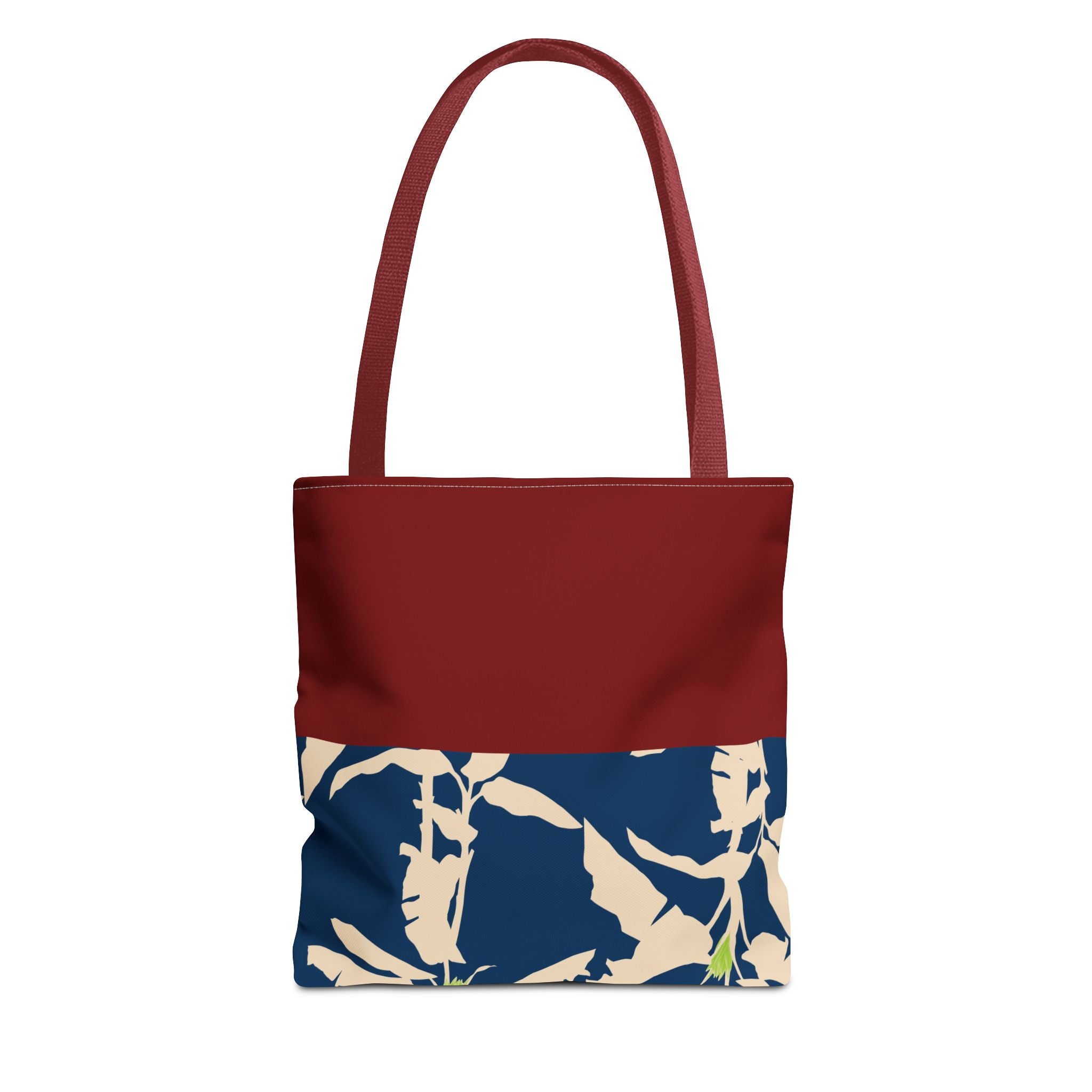 Red Navy Botanical Leaf Pattern Tote Bag