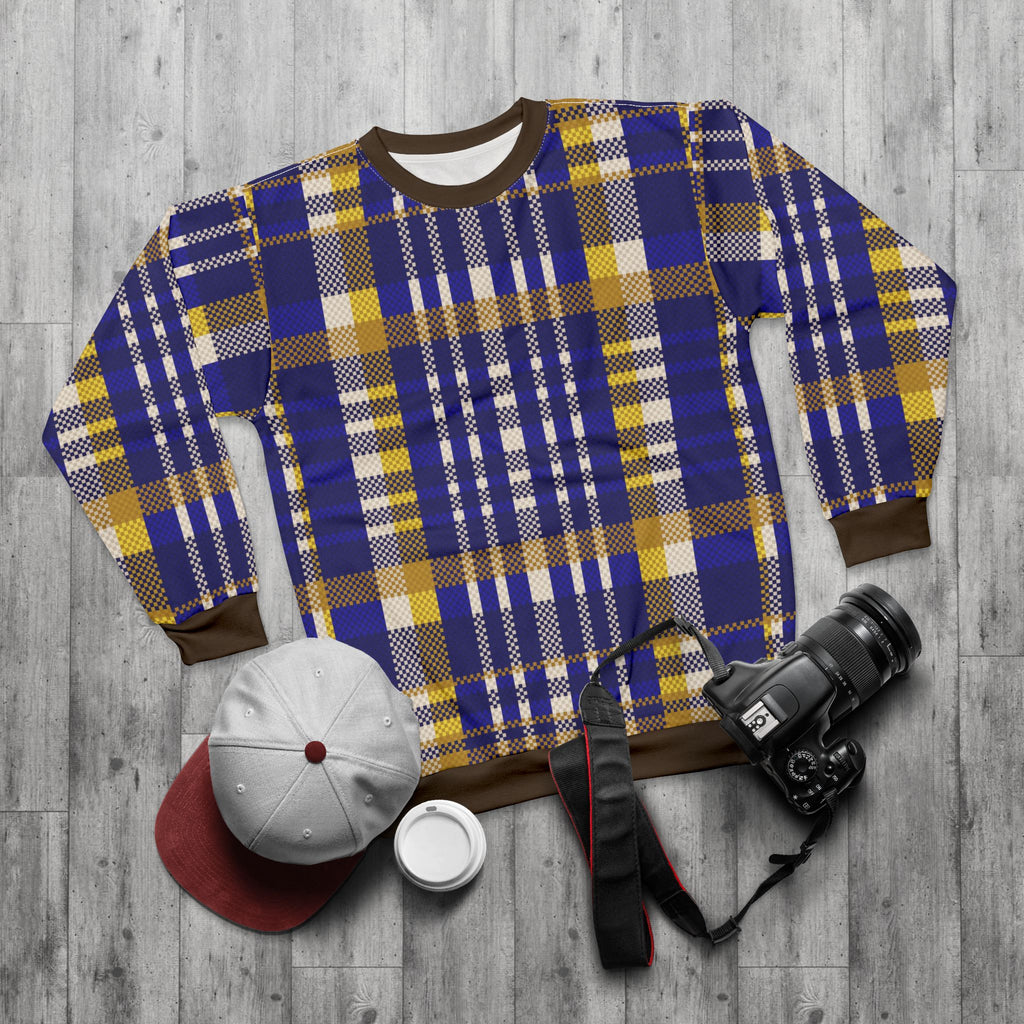 Blue & Gold Plaid Sweatshirt - Cozy Plaid Pullover