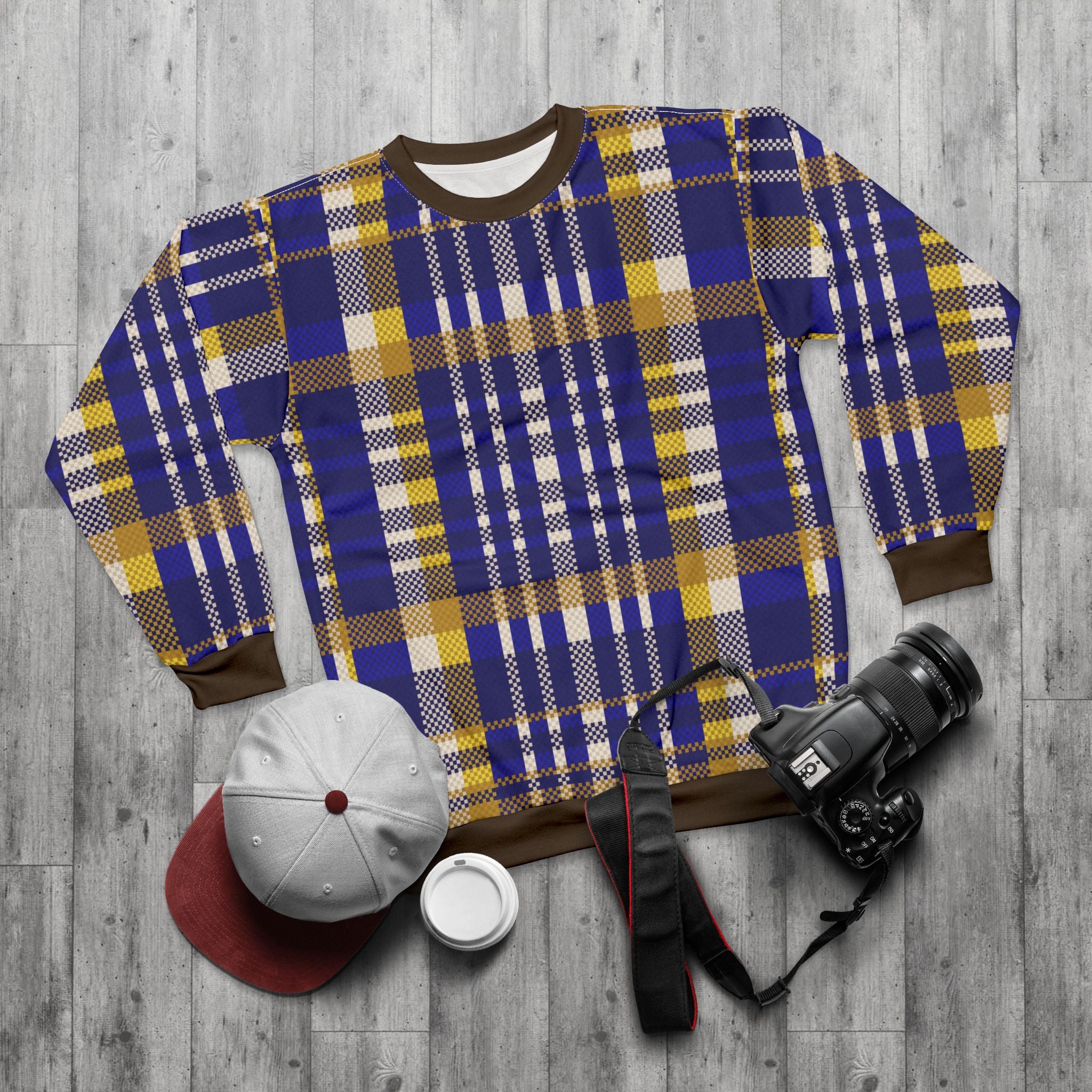Blue & Gold Plaid Sweatshirt - Cozy Plaid Pullover