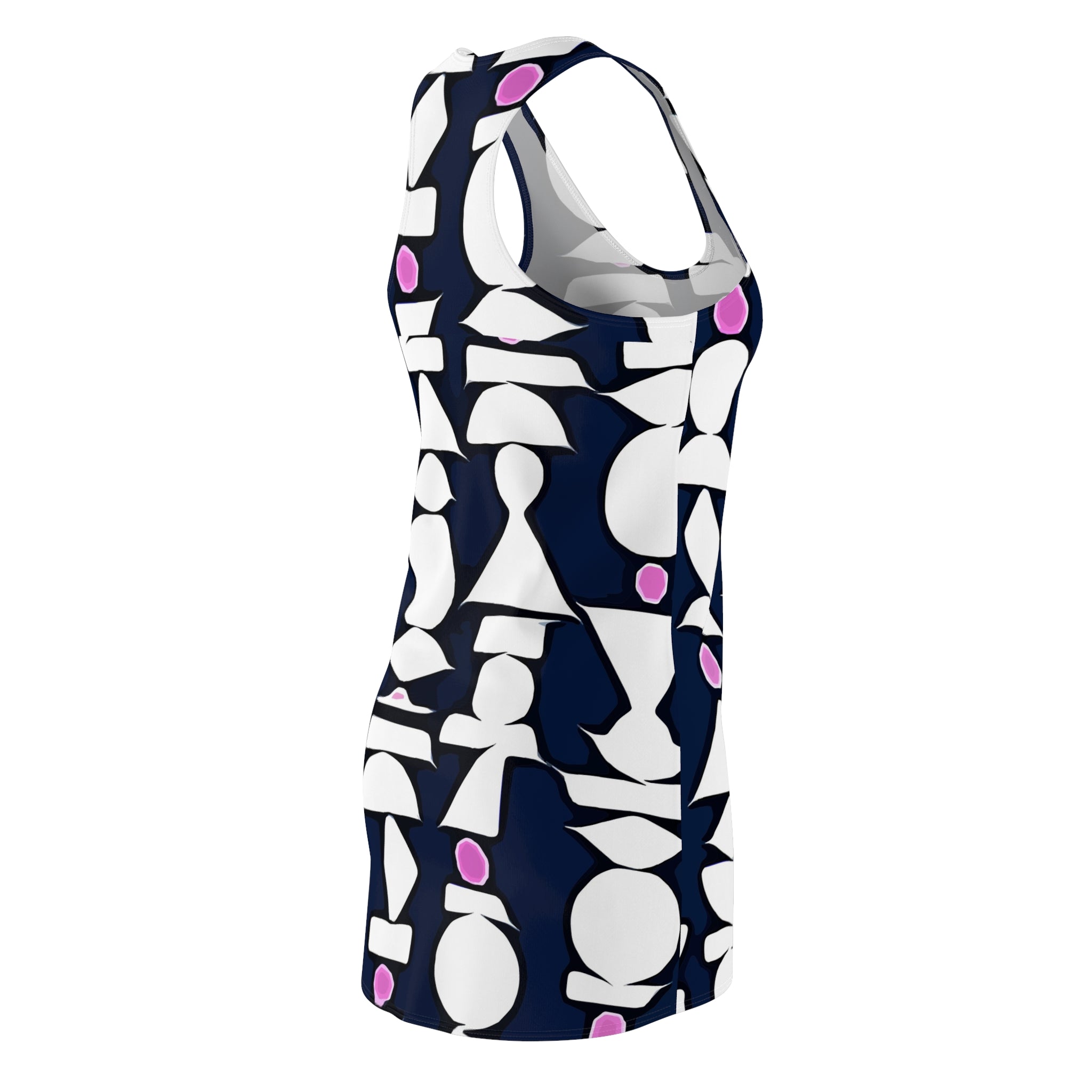 Abstract Geometric Shapes Racerback Dress | Navy White Pink Pattern