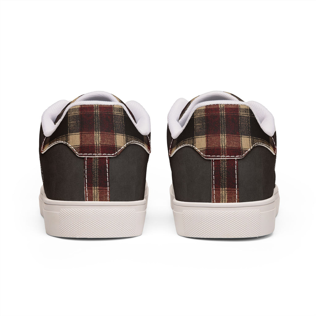 Leather Low-Top Sneakers — Plaid Accent Casual Men’s Shoes