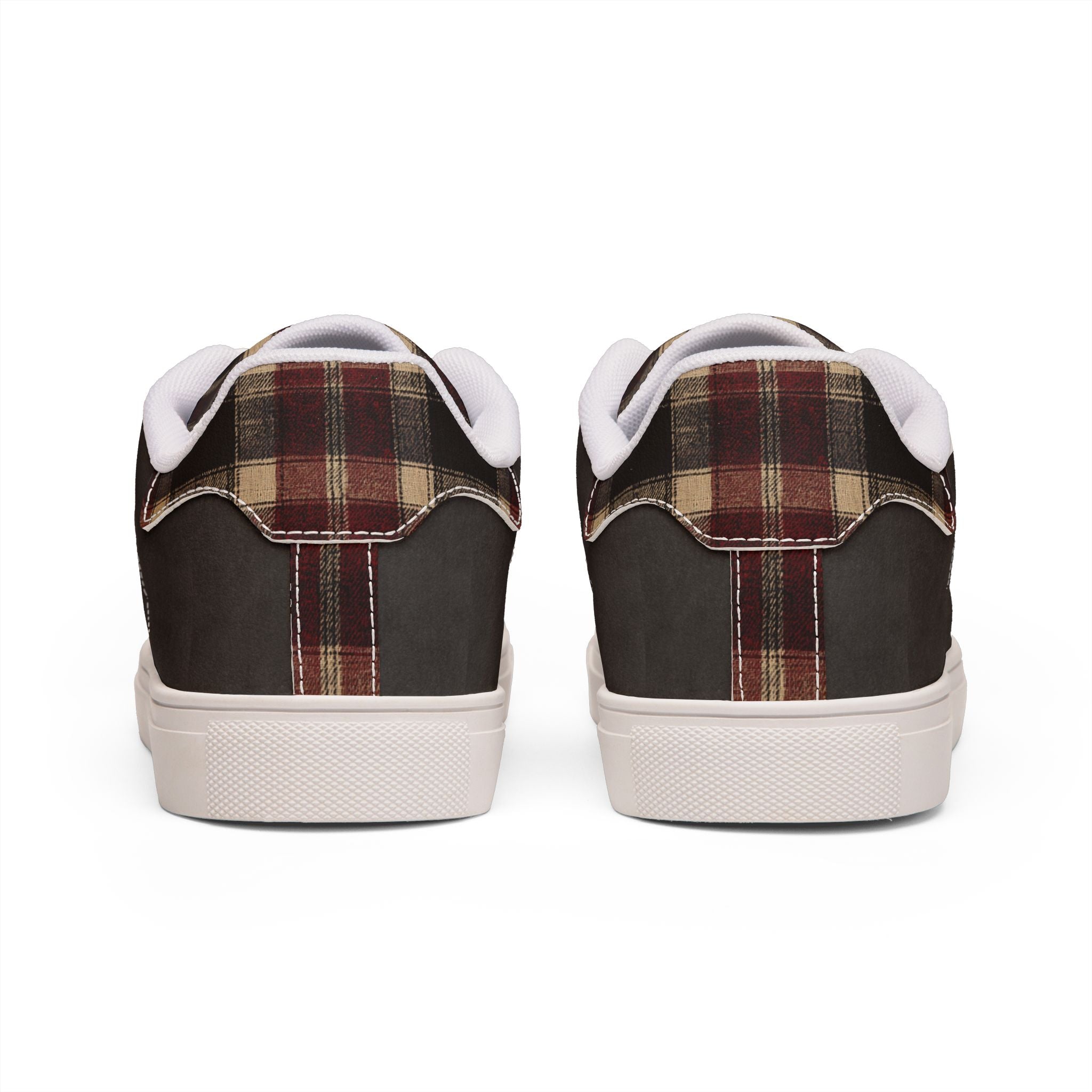 Leather Low-Top Sneakers — Plaid Accent Casual Men’s Shoes