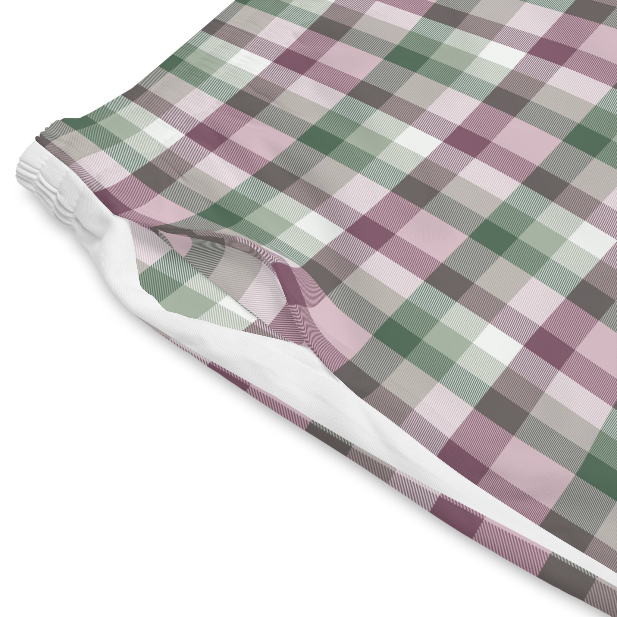 Men's Plaid Beach Shorts — Pastel Green & Mauve