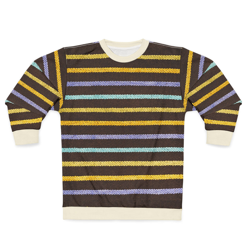 Striped Cable Knit Sweatshirt — Cozy Brown, Yellow & Pastel Stripes
