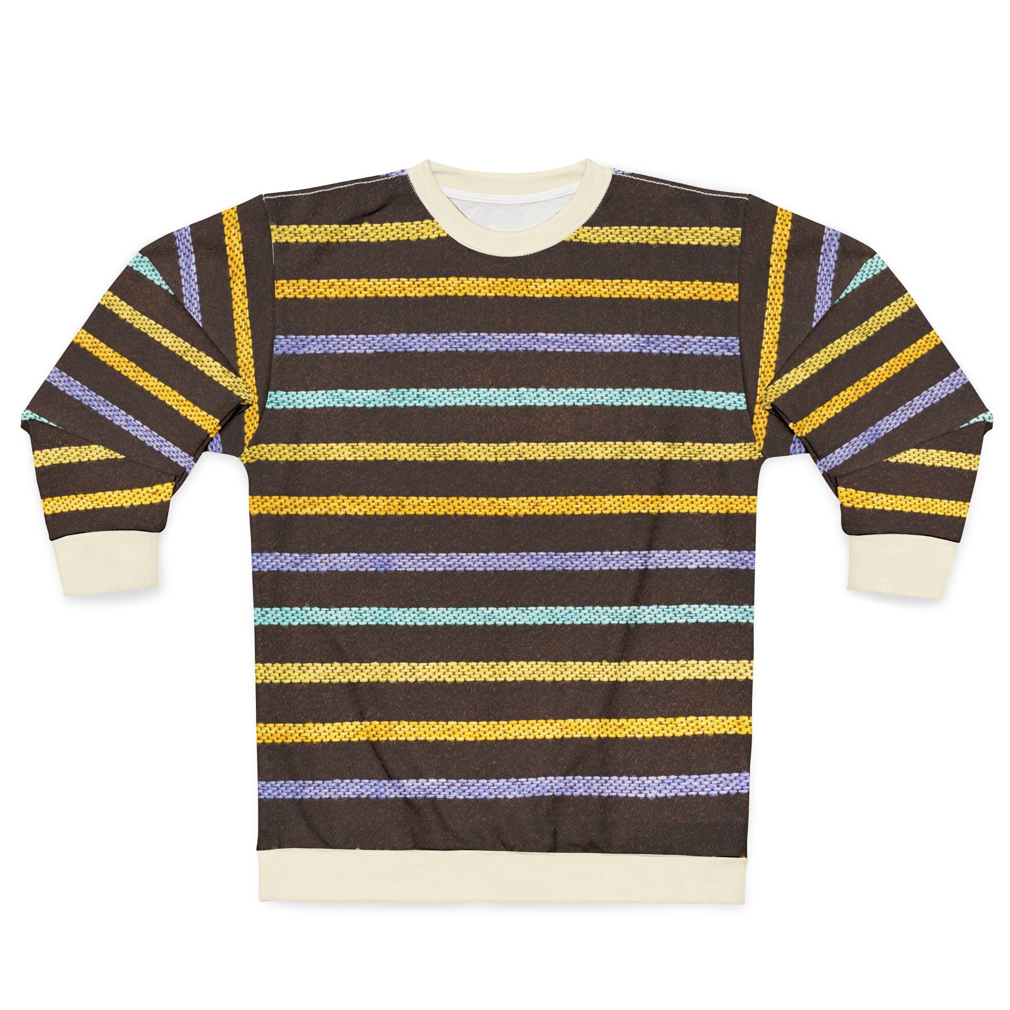 Striped Cable Knit Sweatshirt — Cozy Brown, Yellow & Pastel Stripes