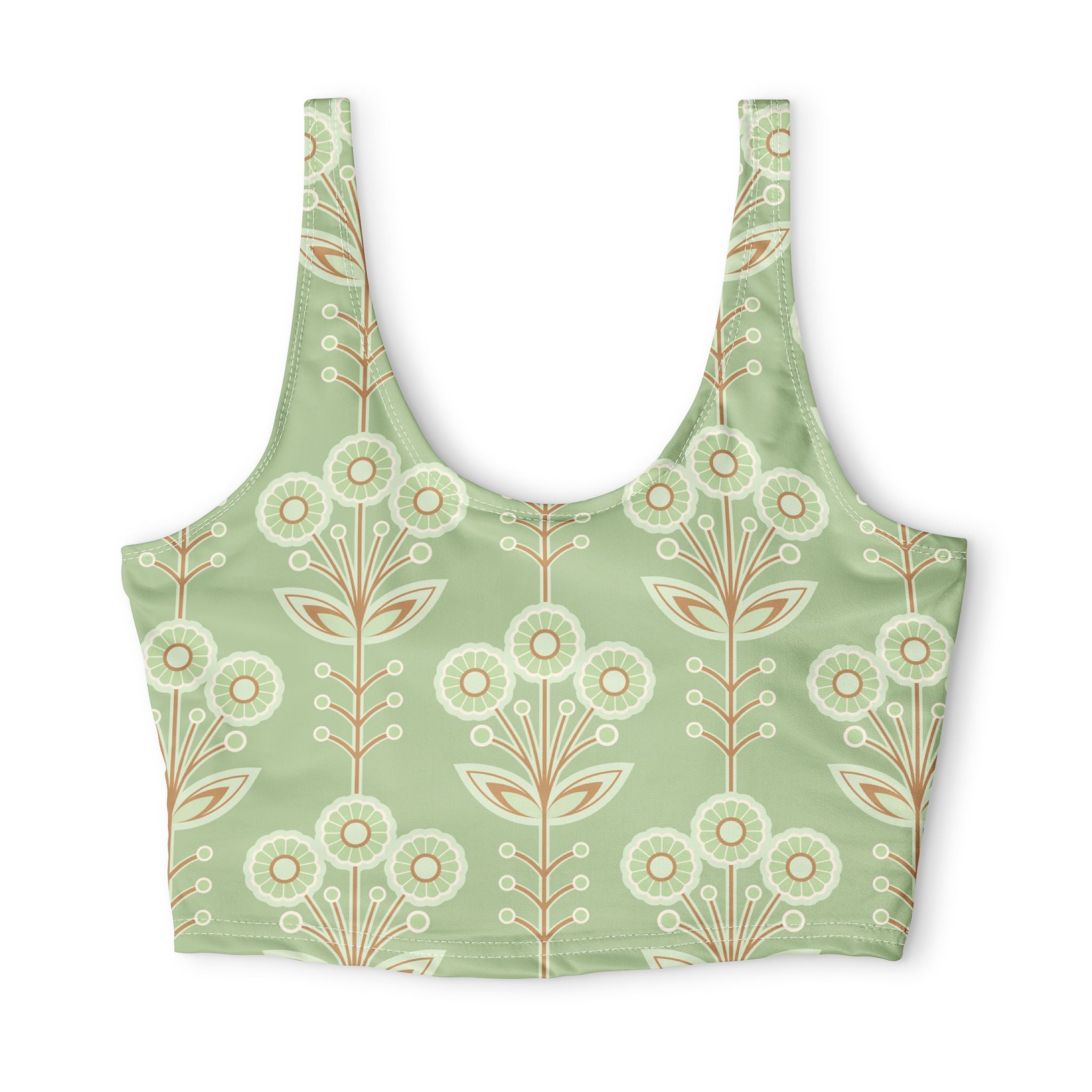 Floral Mint Green Sports Bra — Retro Botanical Pattern