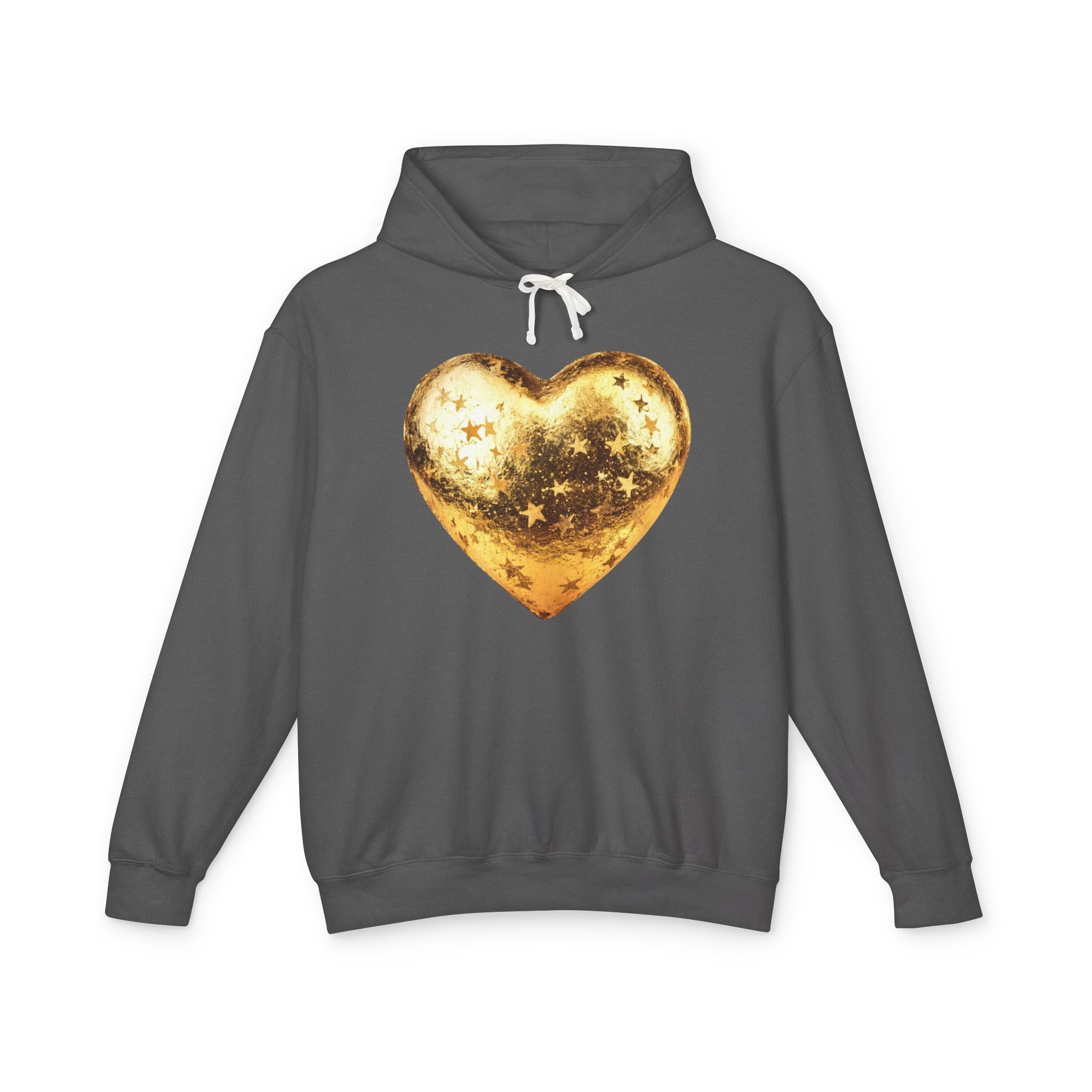 Gold Glitter Heart Hoodie | Shiny Star Pattern Sweatshirt
