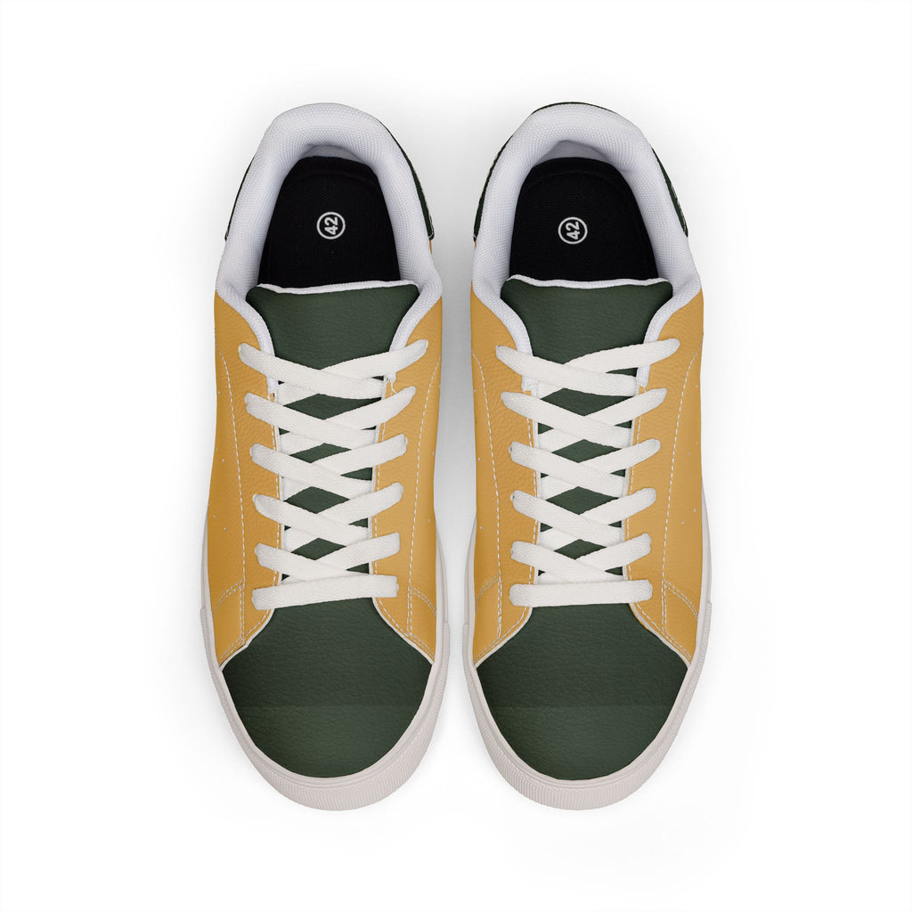 Men's Low-Top Leather Sneakers — Casual Mustard Skate-Style Shoes