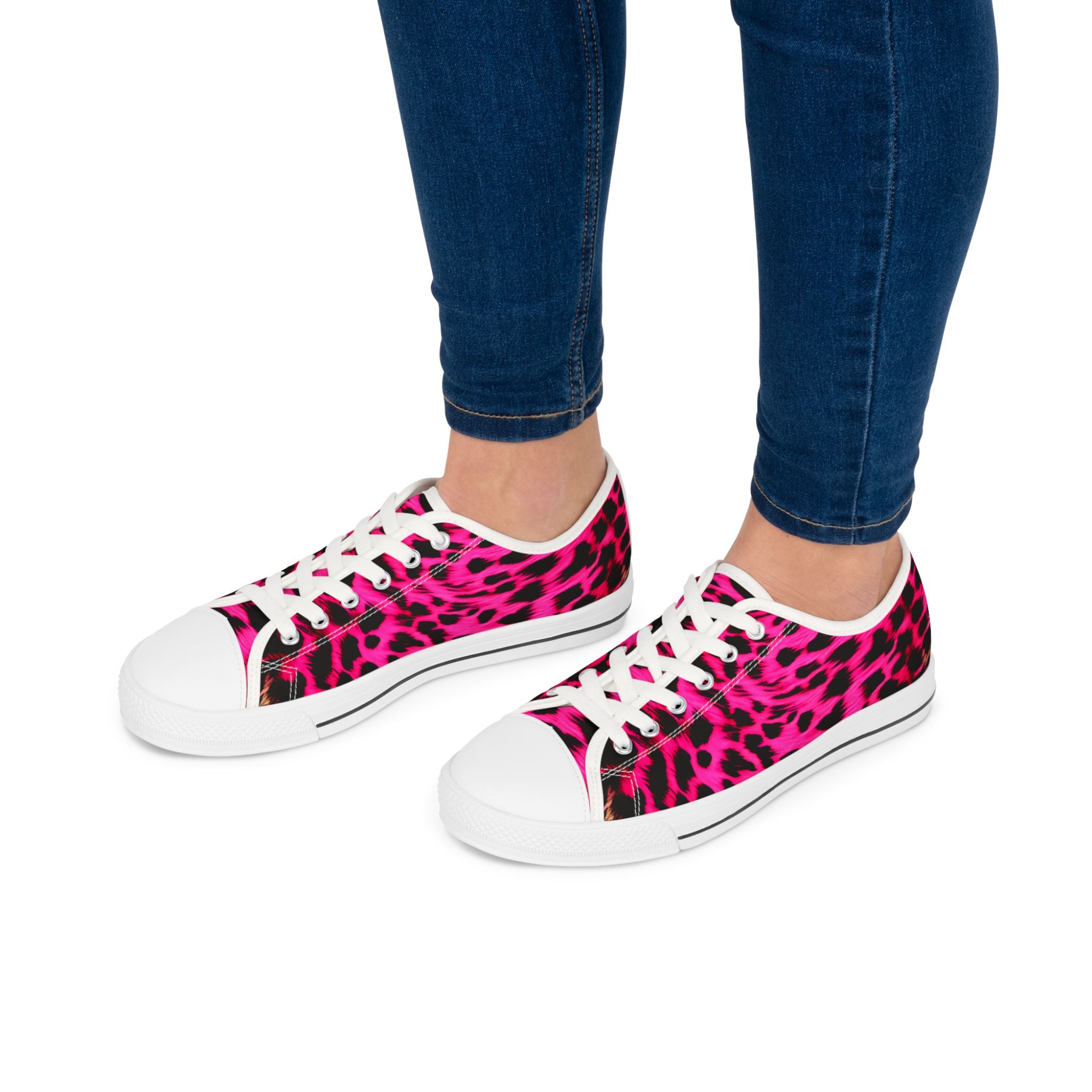 Women's Low Top Sneakers — Hot Pink Leopard Print Canvas Shoes