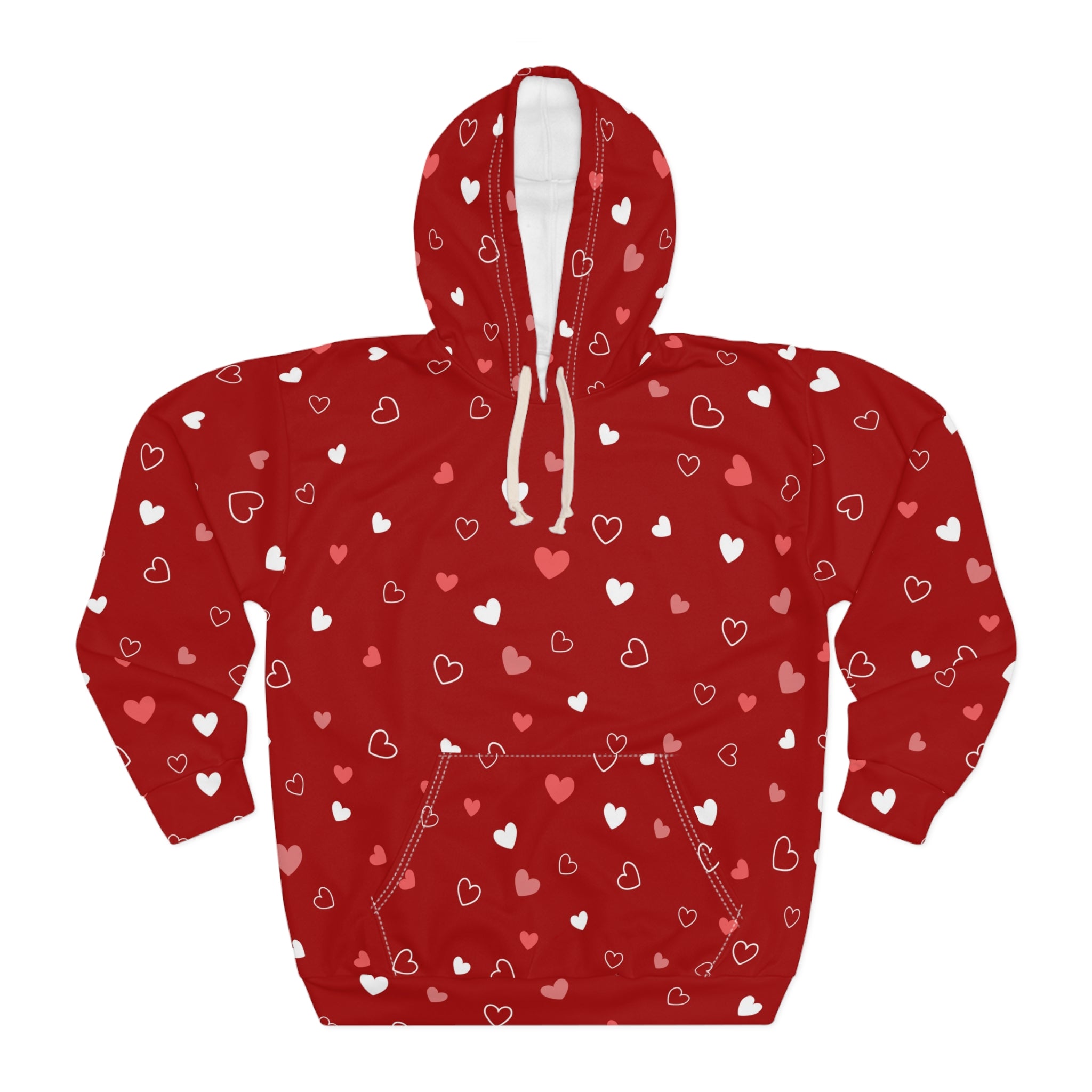 Scattered Hearts Pattern Hoodie | Red Valentine All-Over Print