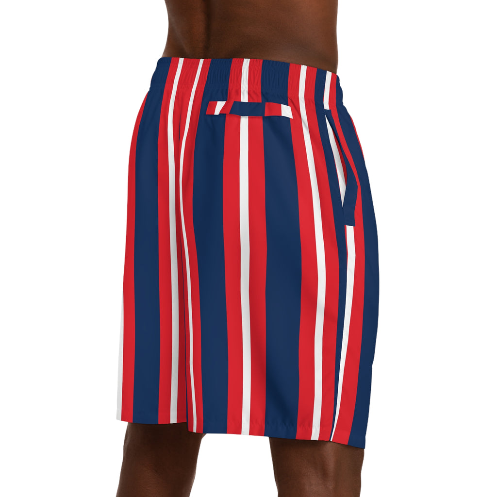 Men's Red White & Navy Vertical Stripe Jogger Shorts