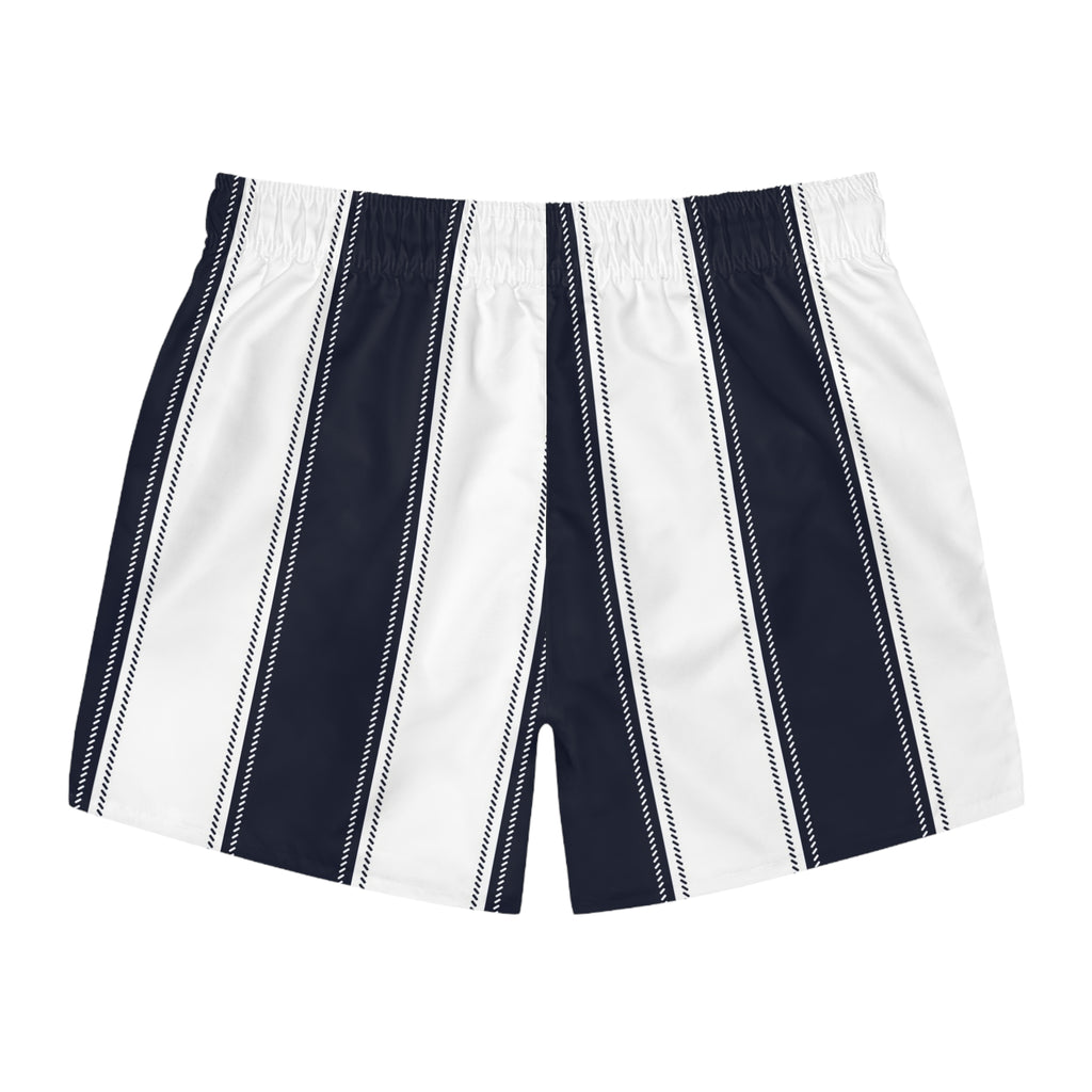 Men's Navy & White Vertical Stripe Swim Trunks — Classic Coastal Beach Shorts