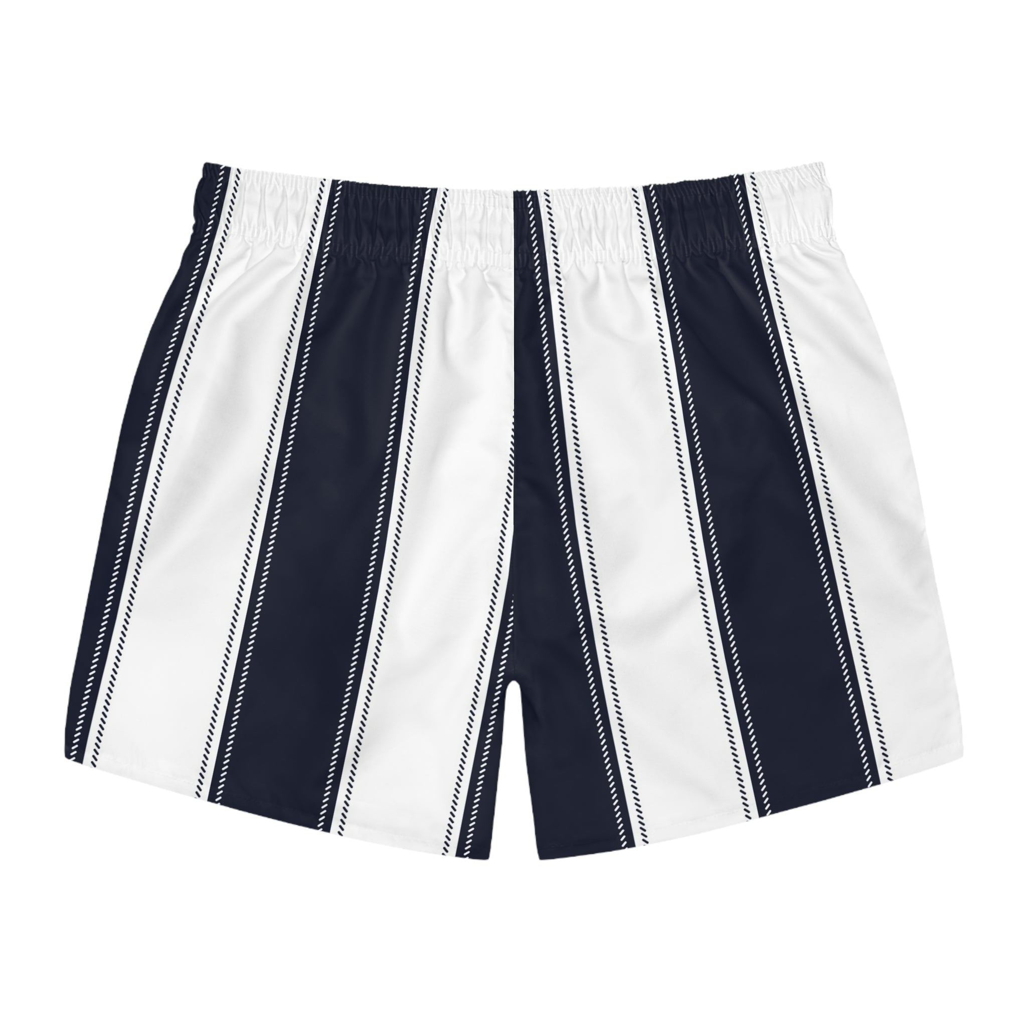 Men's Navy & White Vertical Stripe Swim Trunks — Classic Coastal Beach Shorts