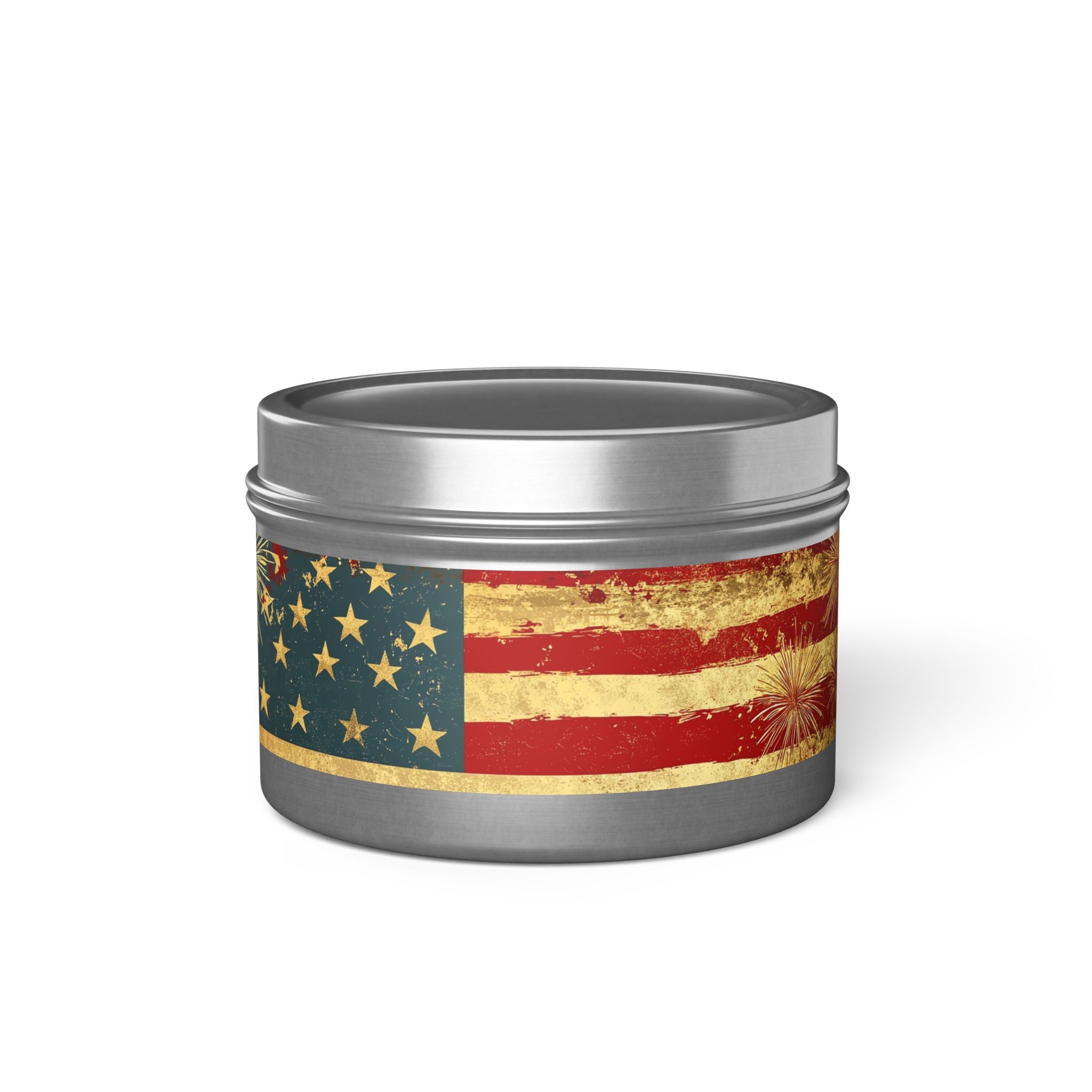 Vintage American Flag Tin Candle | Patriotic Fourth of July Stars & Stripes