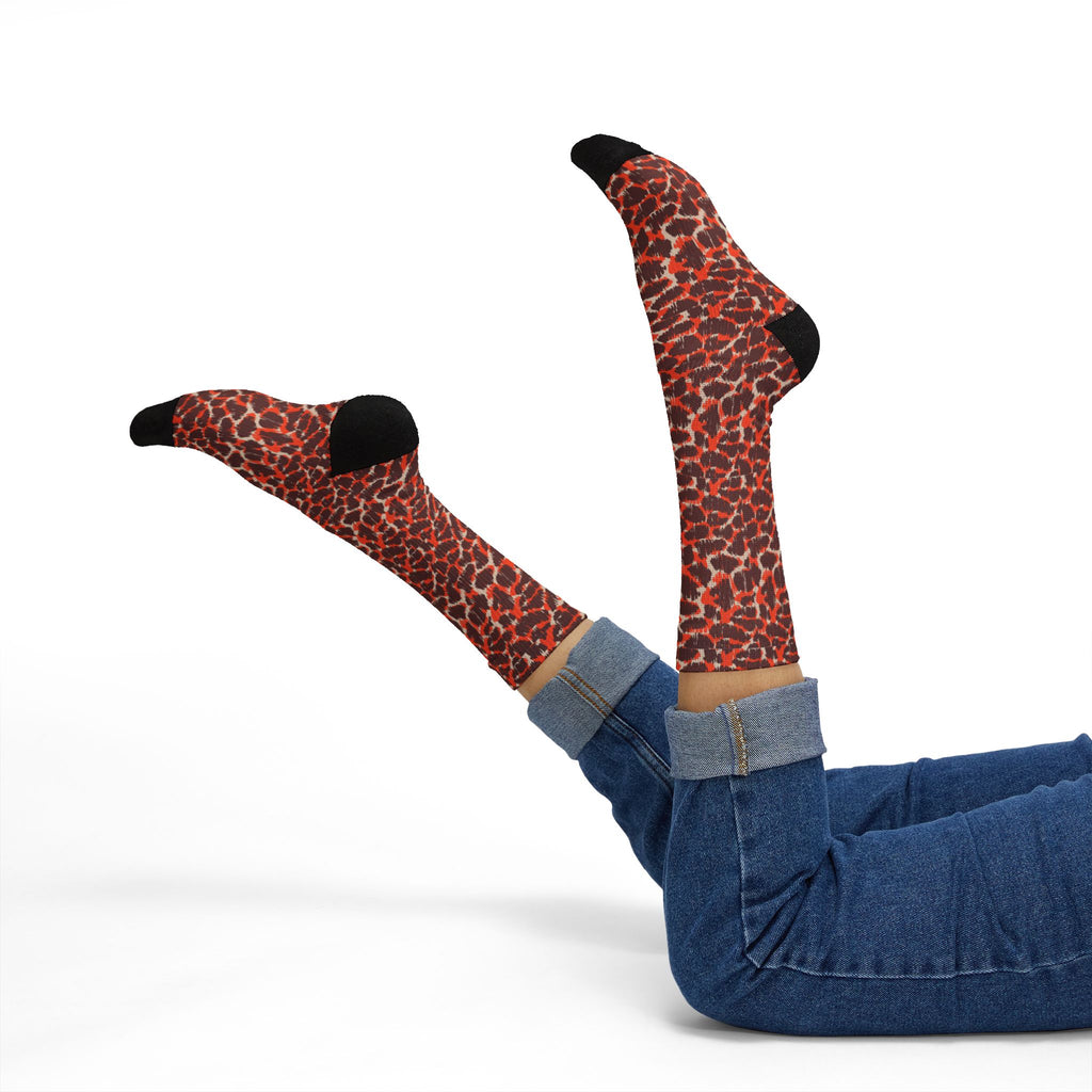 Leopard Print Socks — Bold Orange Cheetah Crew Socks