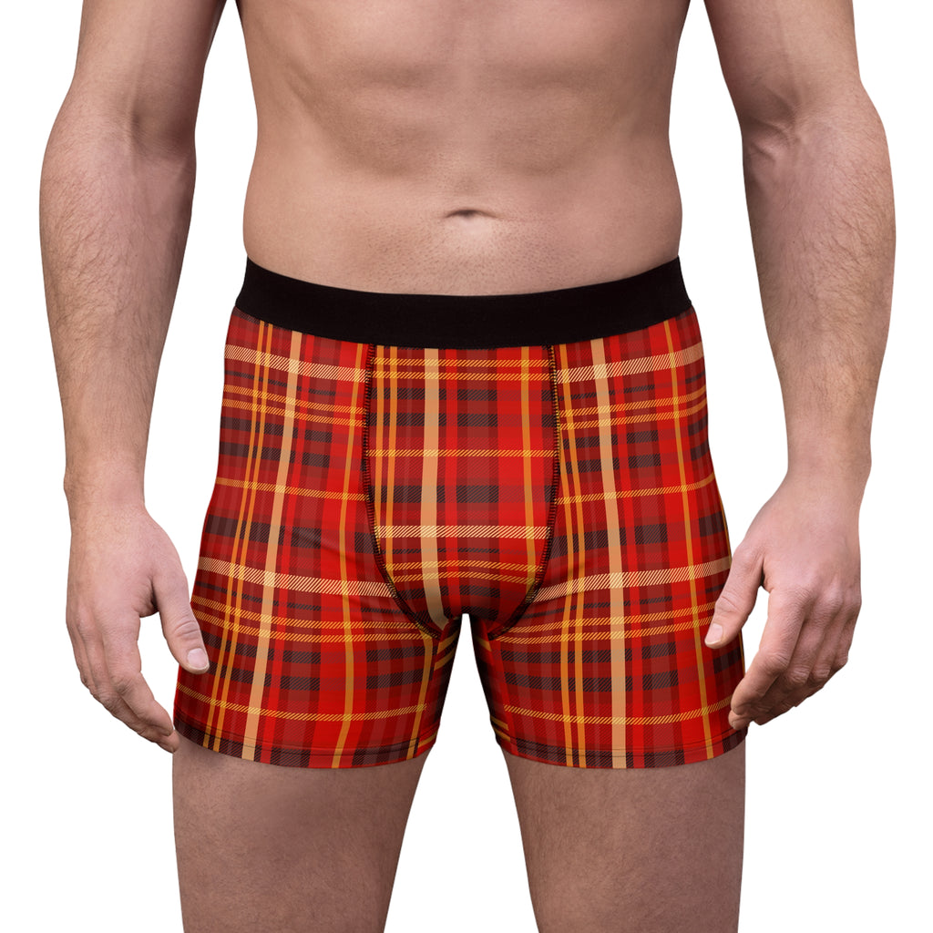 Red  Orange Tartan Plaid Boxer Briefs — Men's Plaid Underwear