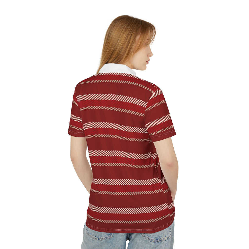 Red Beige Striped Polo Shirt — Classic Casual Rugby-Style Polo