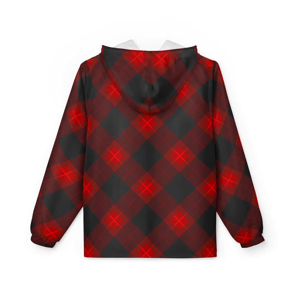 Plaid Windbreaker Jacket — Red & Black Buffalo Check Hooded Windbreaker