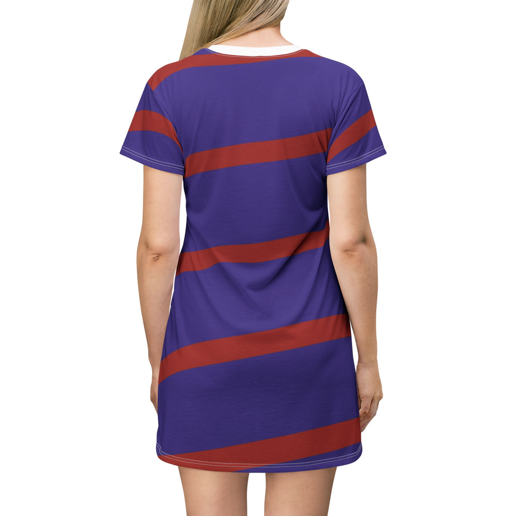 Purple & Red Diagonal Stripe T-Shirt Dress — Casual Graphic Dress