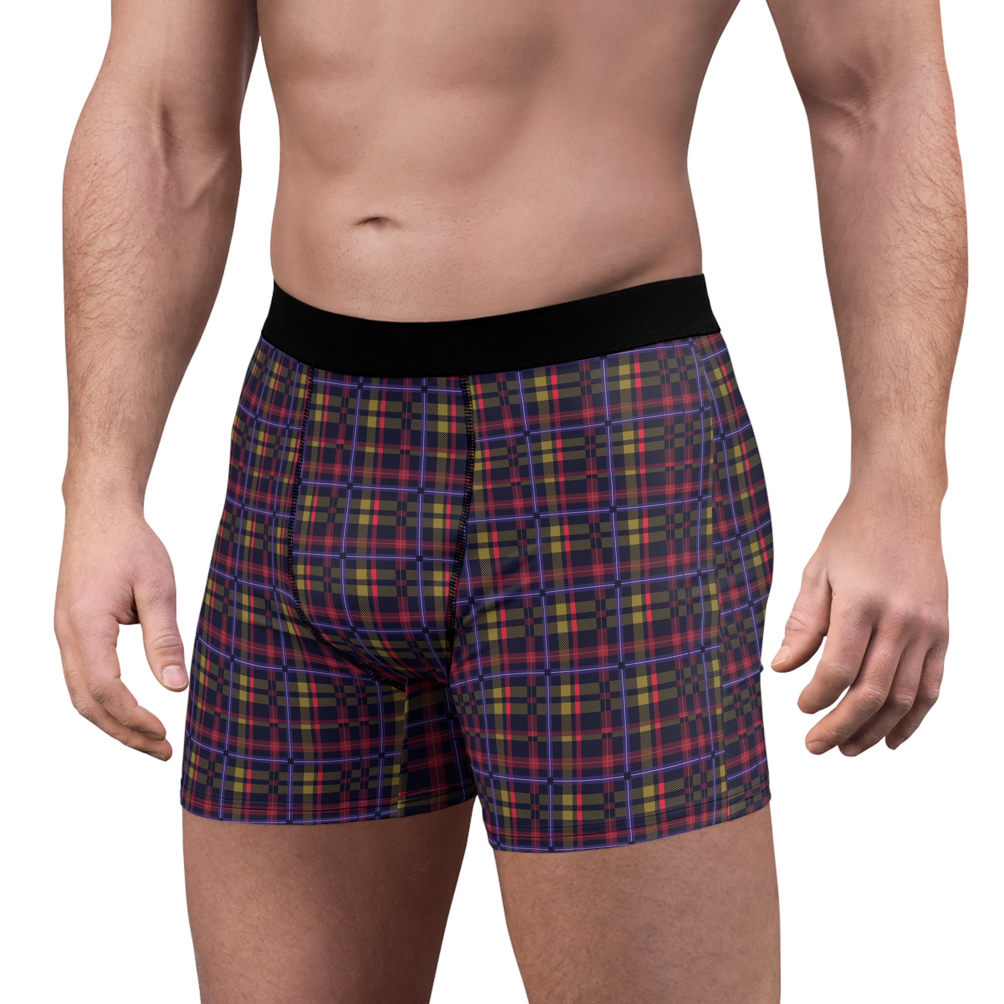 Men's Plaid Boxer Briefs — Red & Navy Tartan All-Over Print