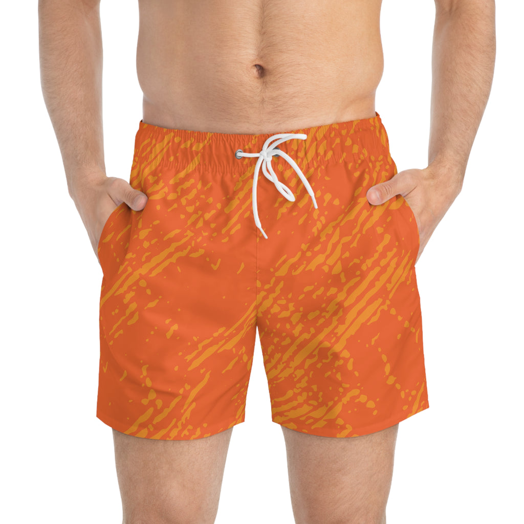 Men's Orange Tropical Wave Swim Trunks — All-Over Print