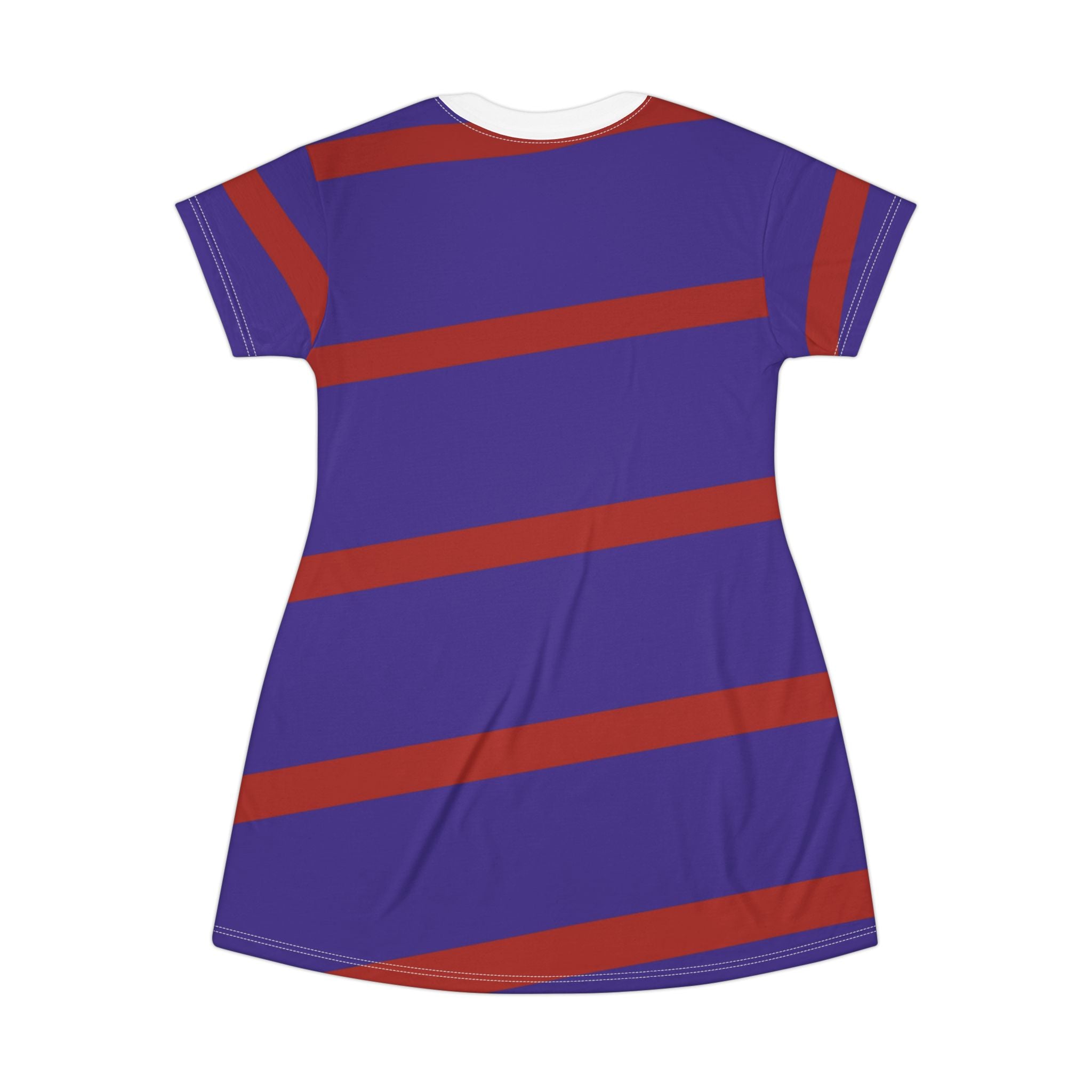 Purple & Red Diagonal Stripe T-Shirt Dress — Casual Graphic Dress
