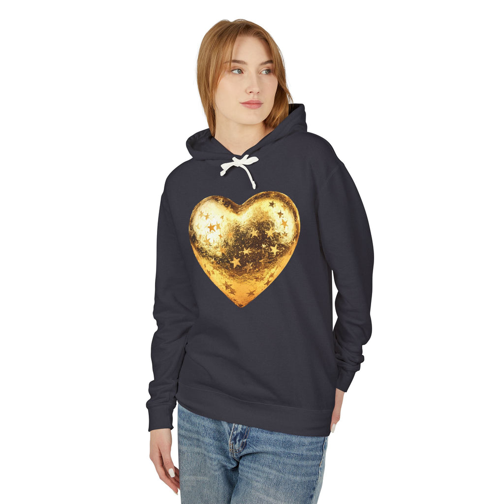Gold Glitter Heart Hoodie | Shiny Star Pattern Sweatshirt