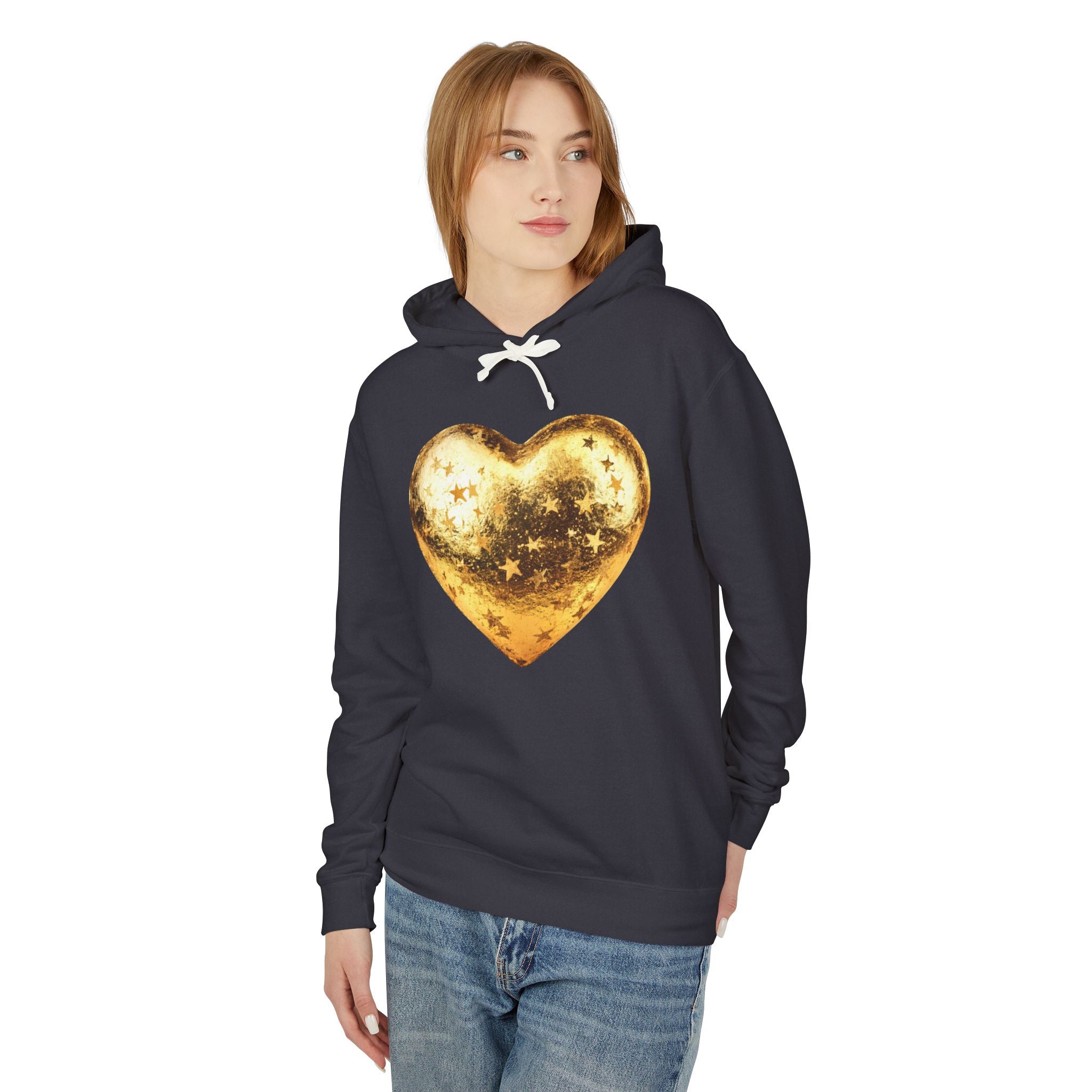 Gold Glitter Heart Hoodie | Shiny Star Pattern Sweatshirt