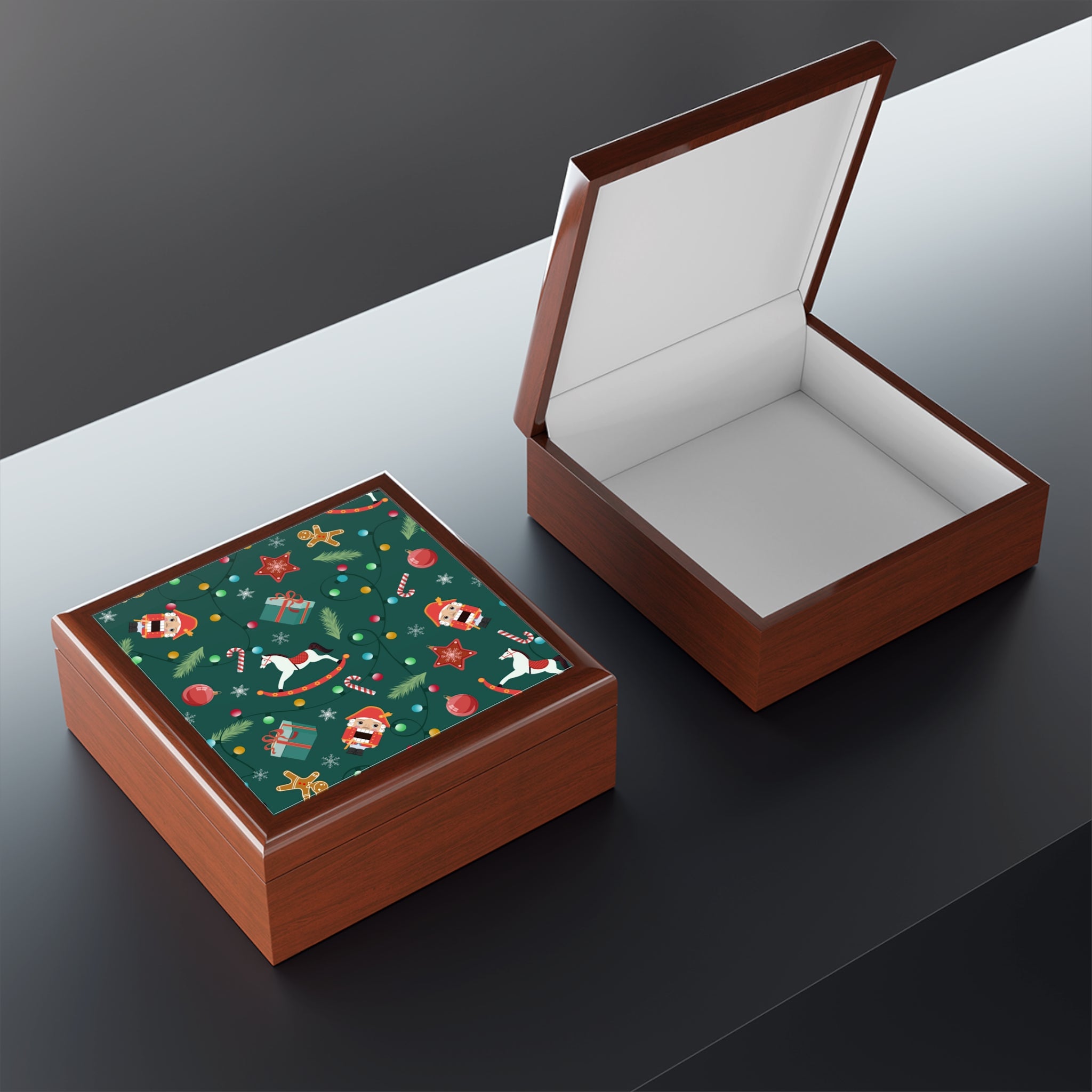 Christmas Jewelry Box – Festive Santa & Toy Pattern Keepsake Box