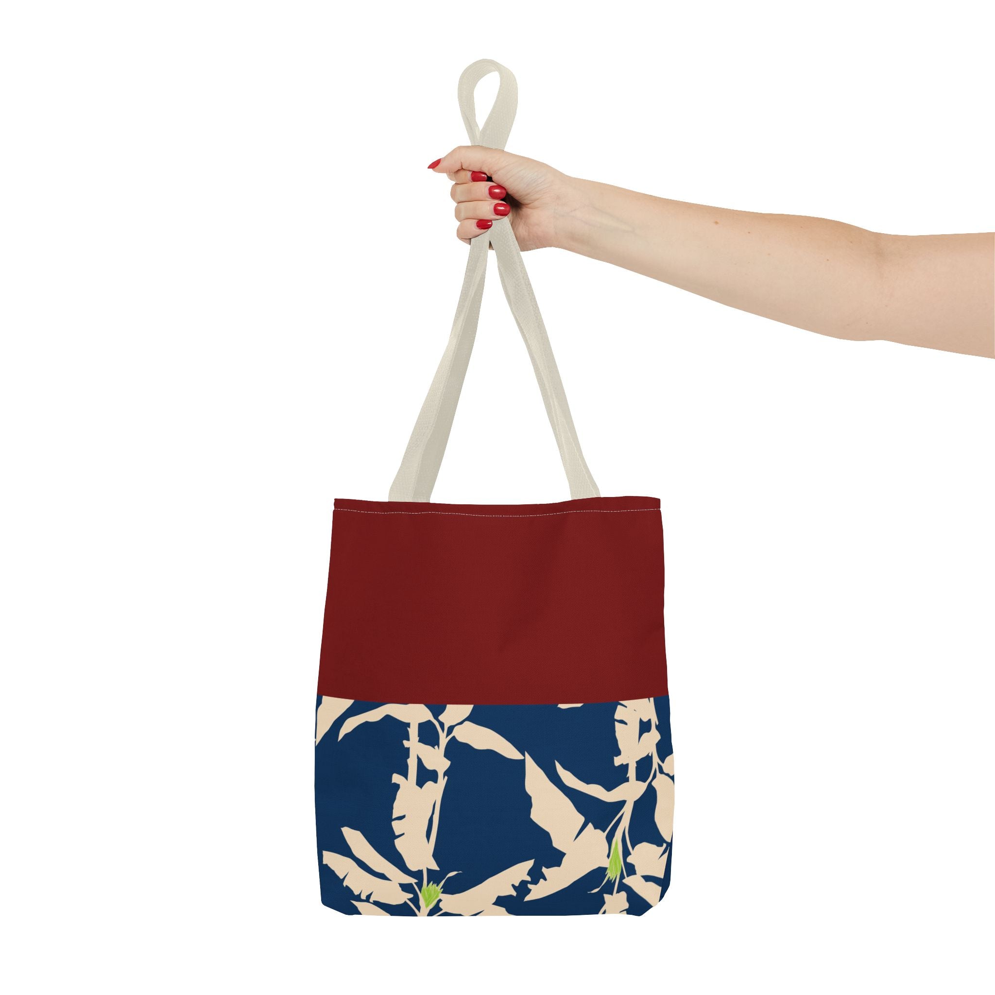 Red Navy Botanical Leaf Pattern Tote Bag
