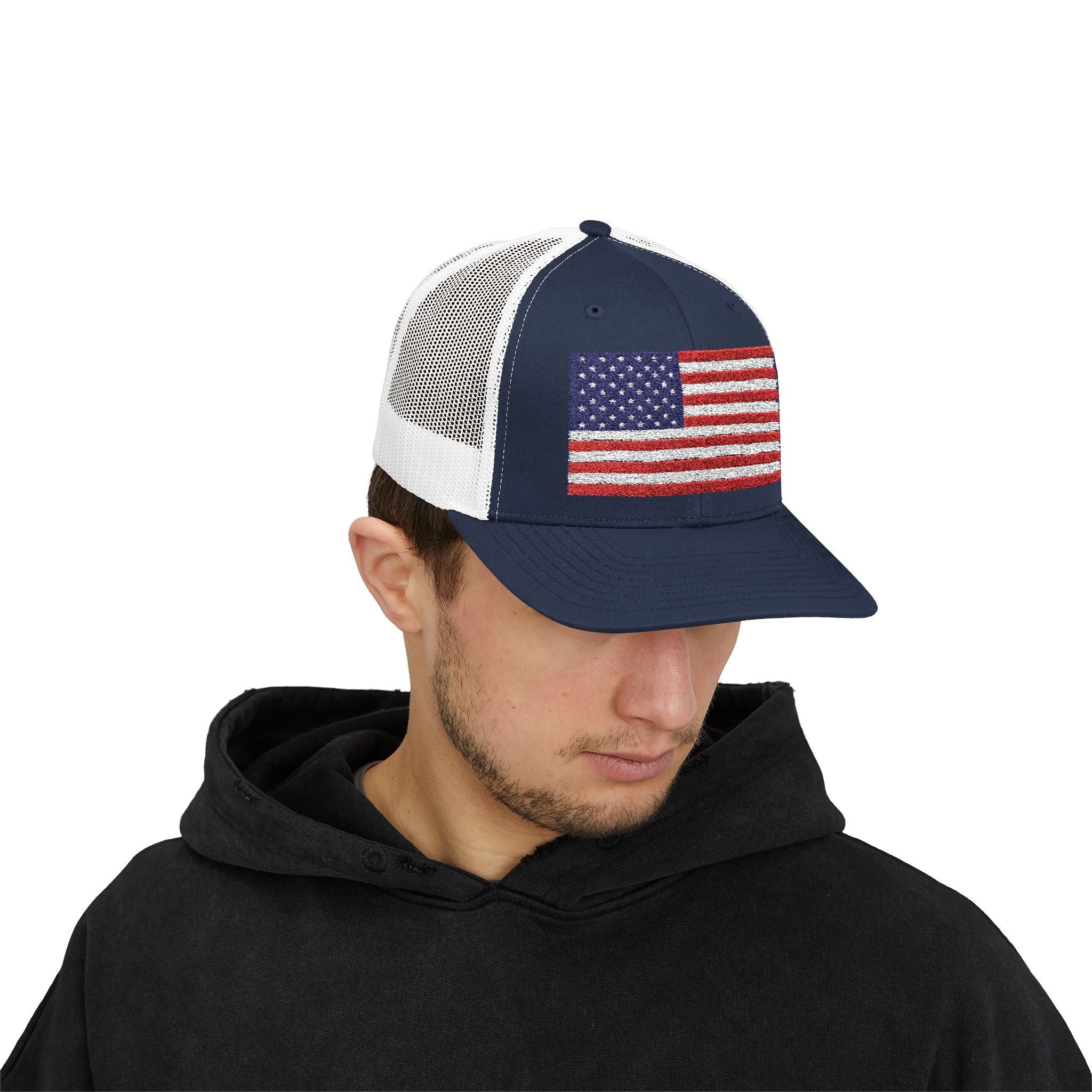 American Flag Trucker Cap — Sparkle Sequin USA Snapback