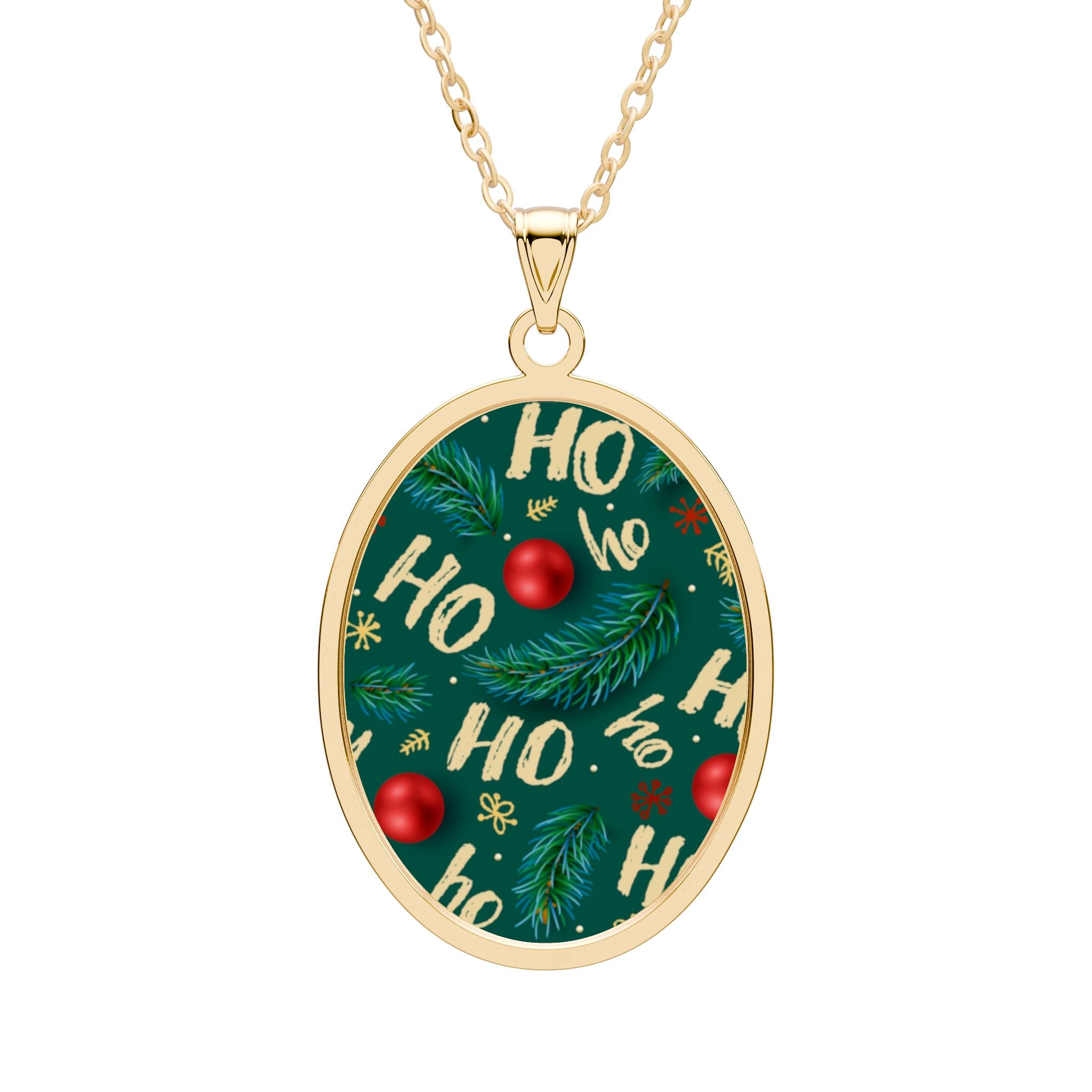Christmas 'Ho Ho Ho' Oval Pendant Necklace