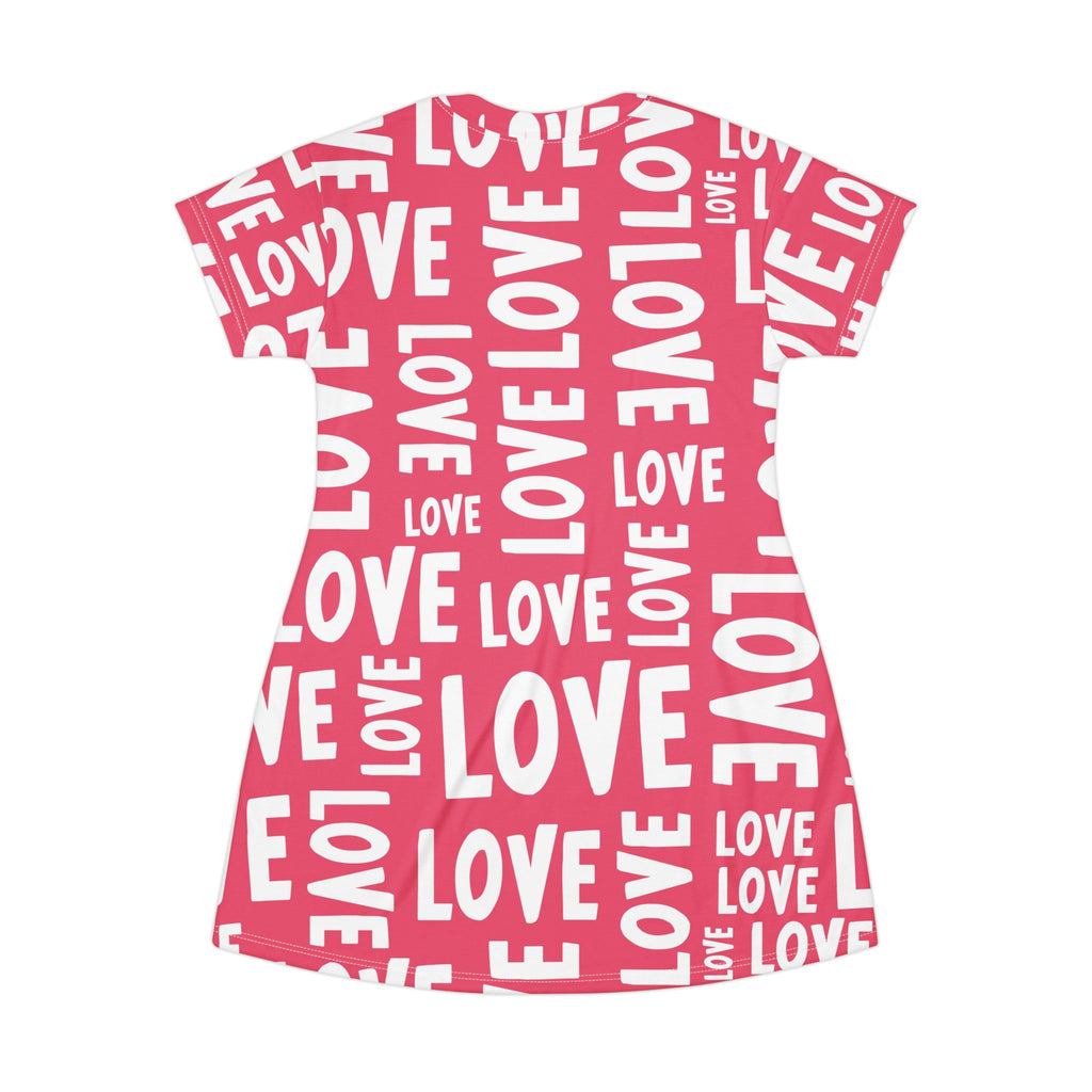 Valentine's Day Love Repeat Pattern T-Shirt Dress Pink Typography