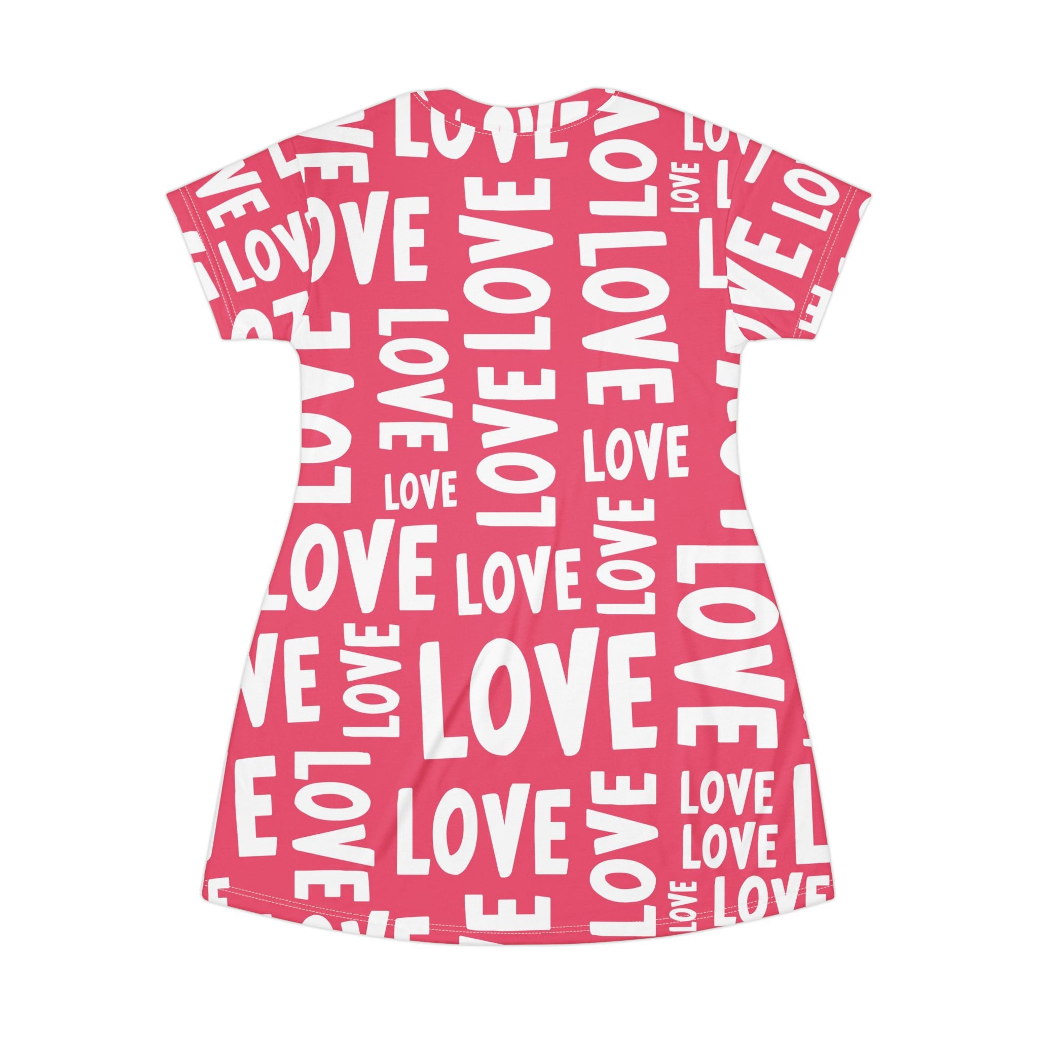 Valentine's Day Love Repeat Pattern T-Shirt Dress Pink Typography