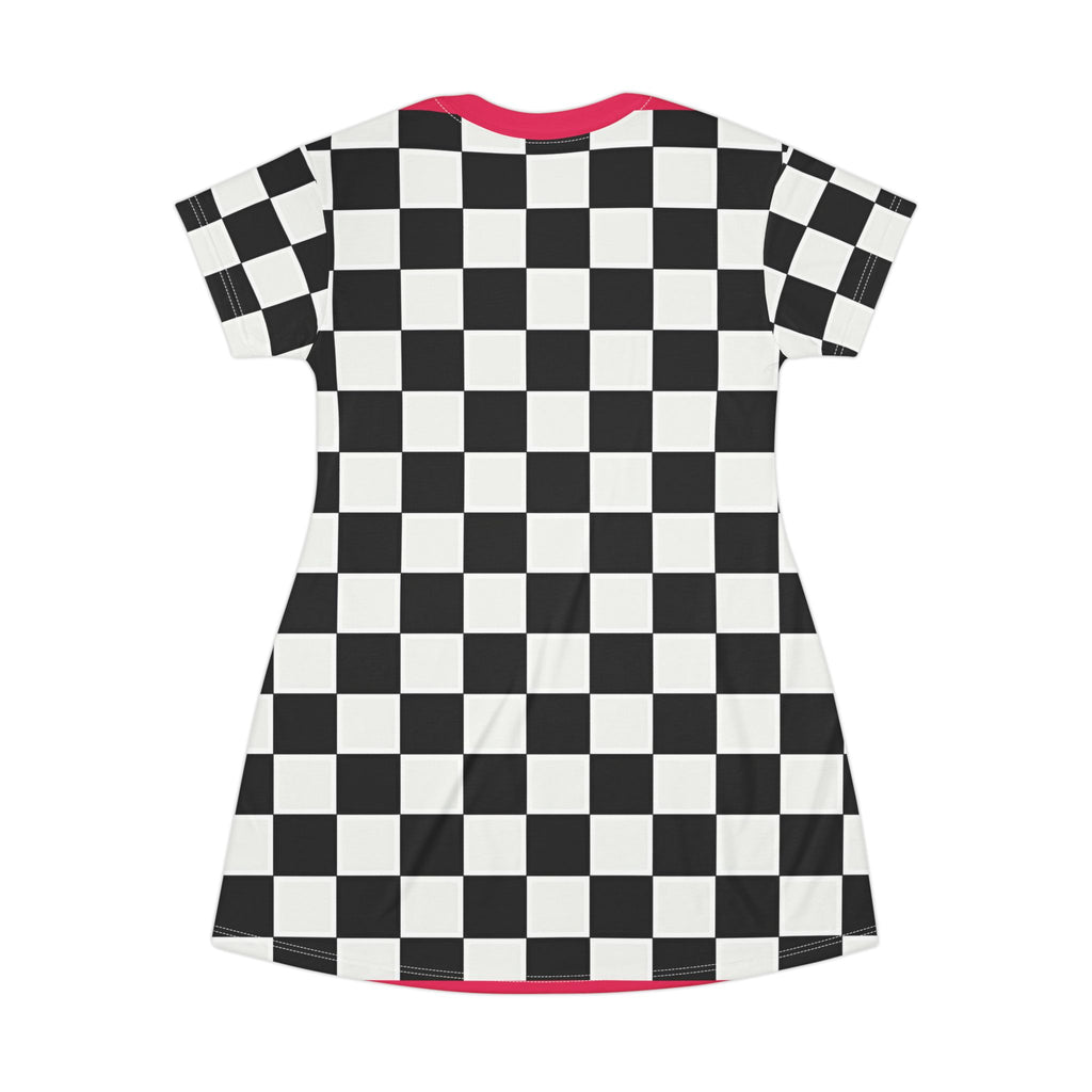 Checkerboard Pattern T-Shirt Dress – Black & White Retro Skate Style