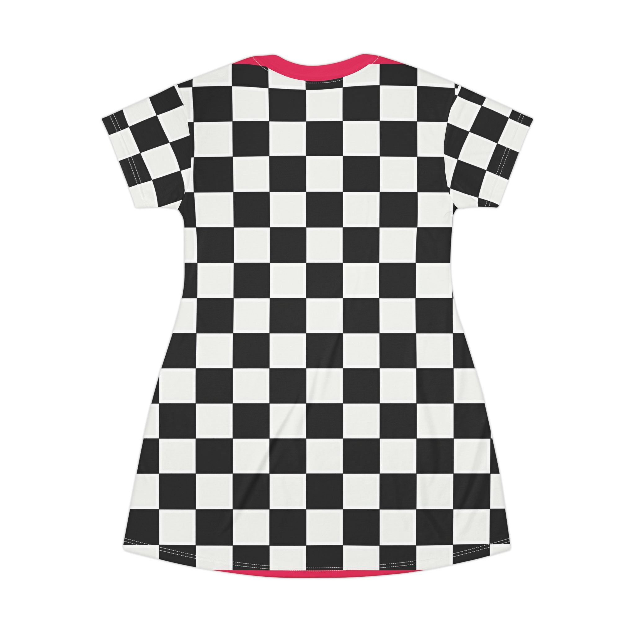 Checkerboard Pattern T-Shirt Dress – Black & White Retro Skate Style