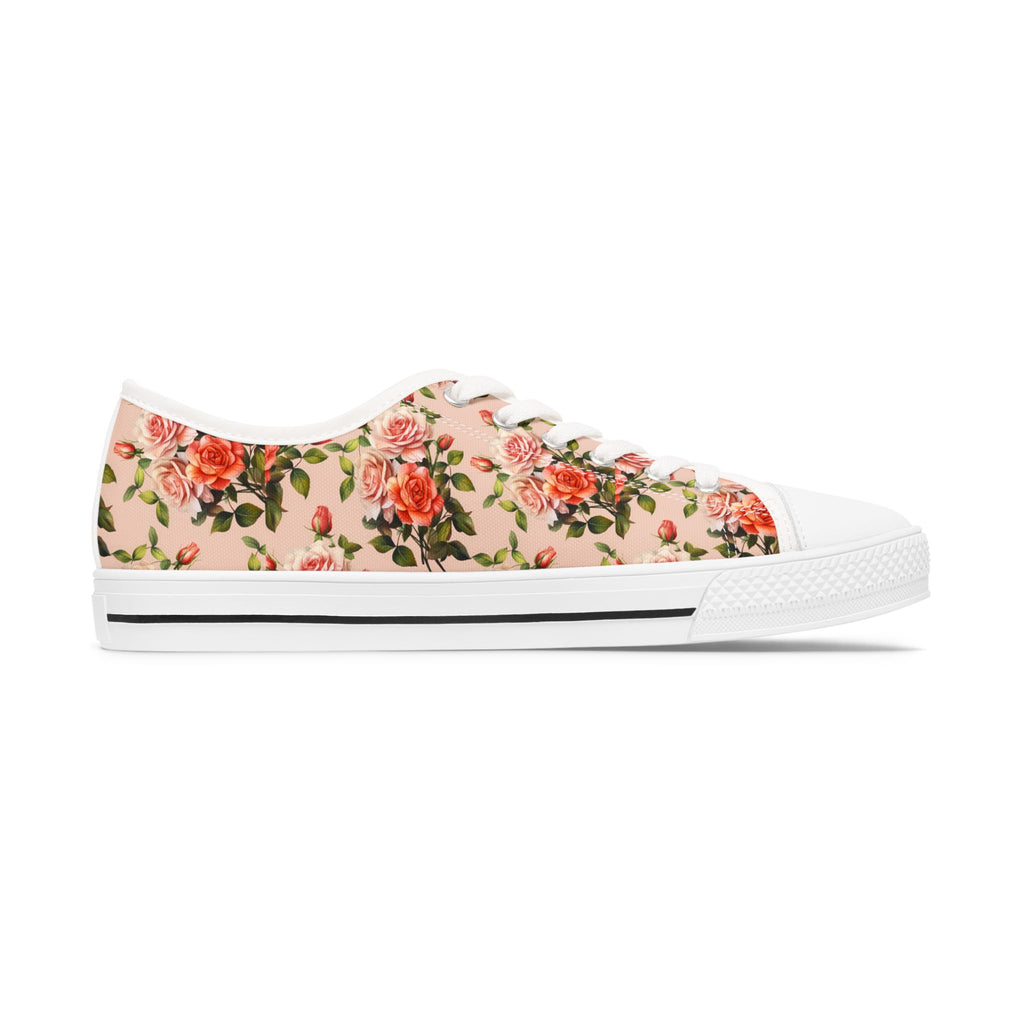 Floral Rose Pattern Women's Low Top Sneakers — Vintage Pink Garden Print
