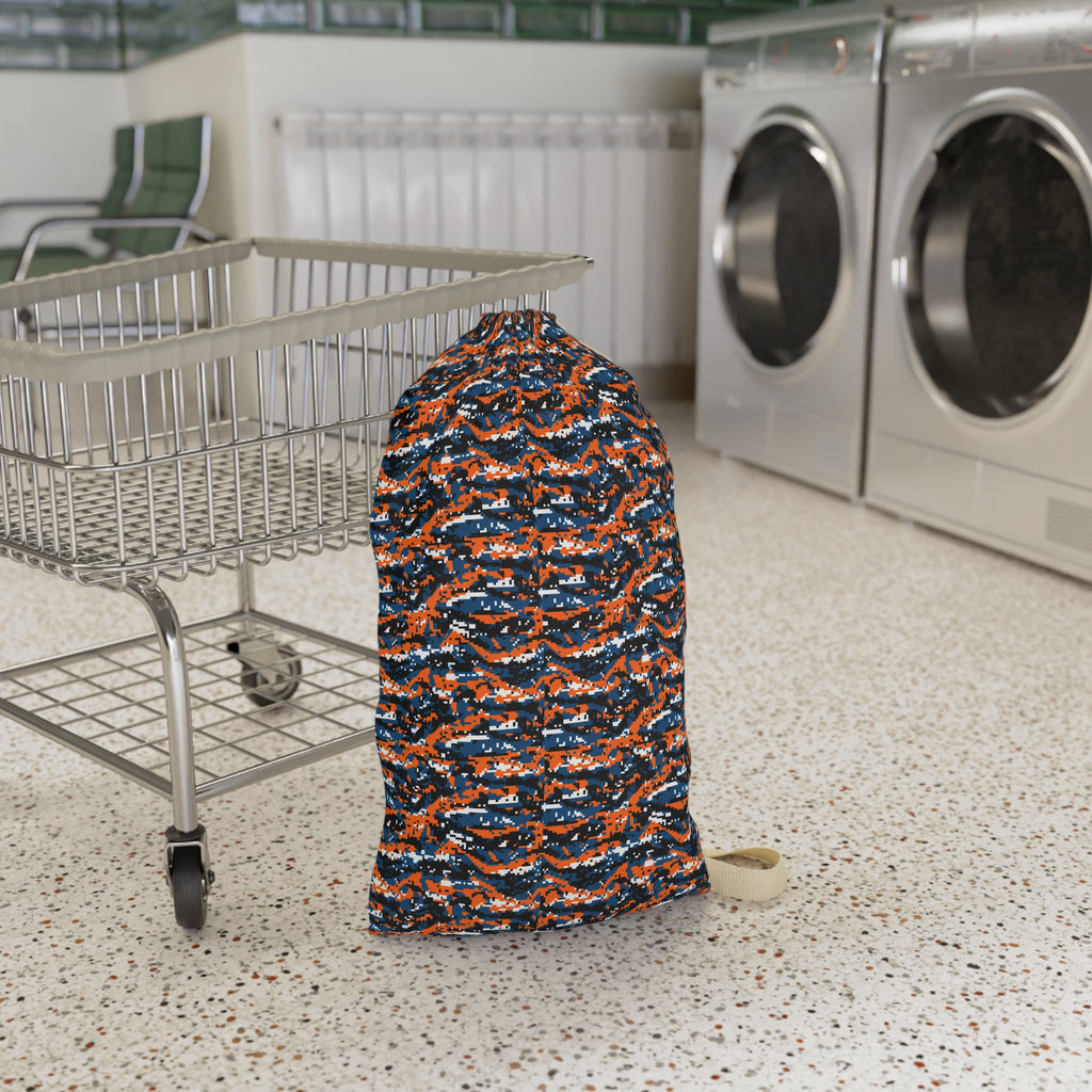 Camouflage Wave Laundry Bag — Orange & Navy Drawstring