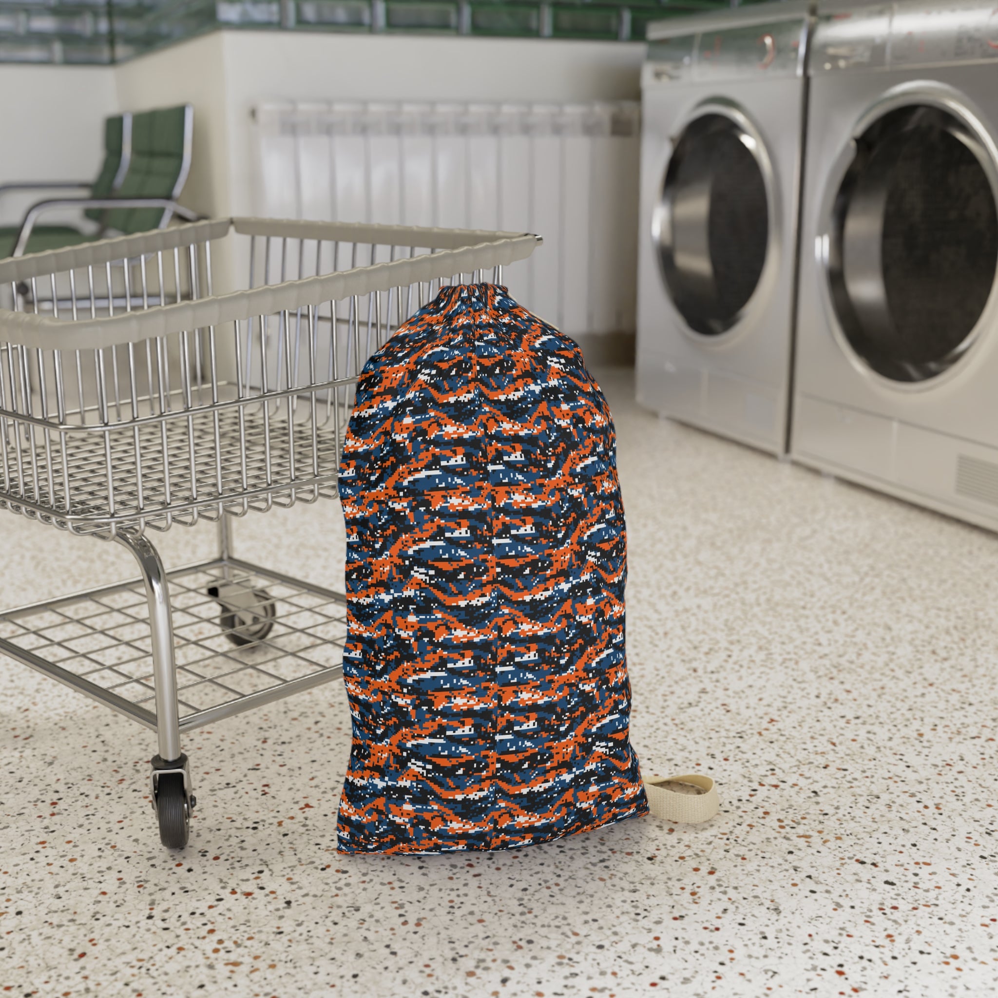 Camouflage Wave Laundry Bag — Orange & Navy Drawstring