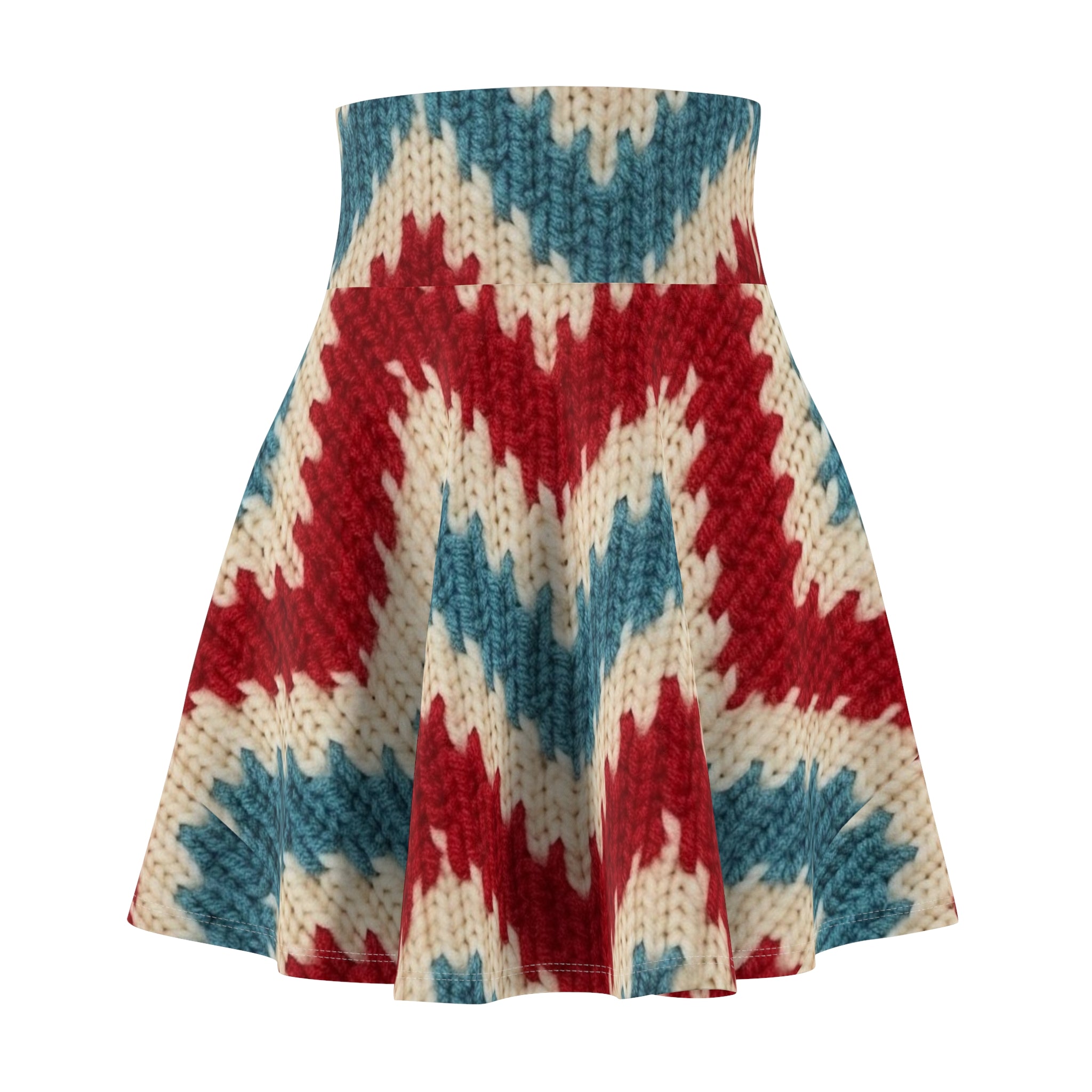 Red Blue Knit Chevron Skater Skirt | All-Over Print