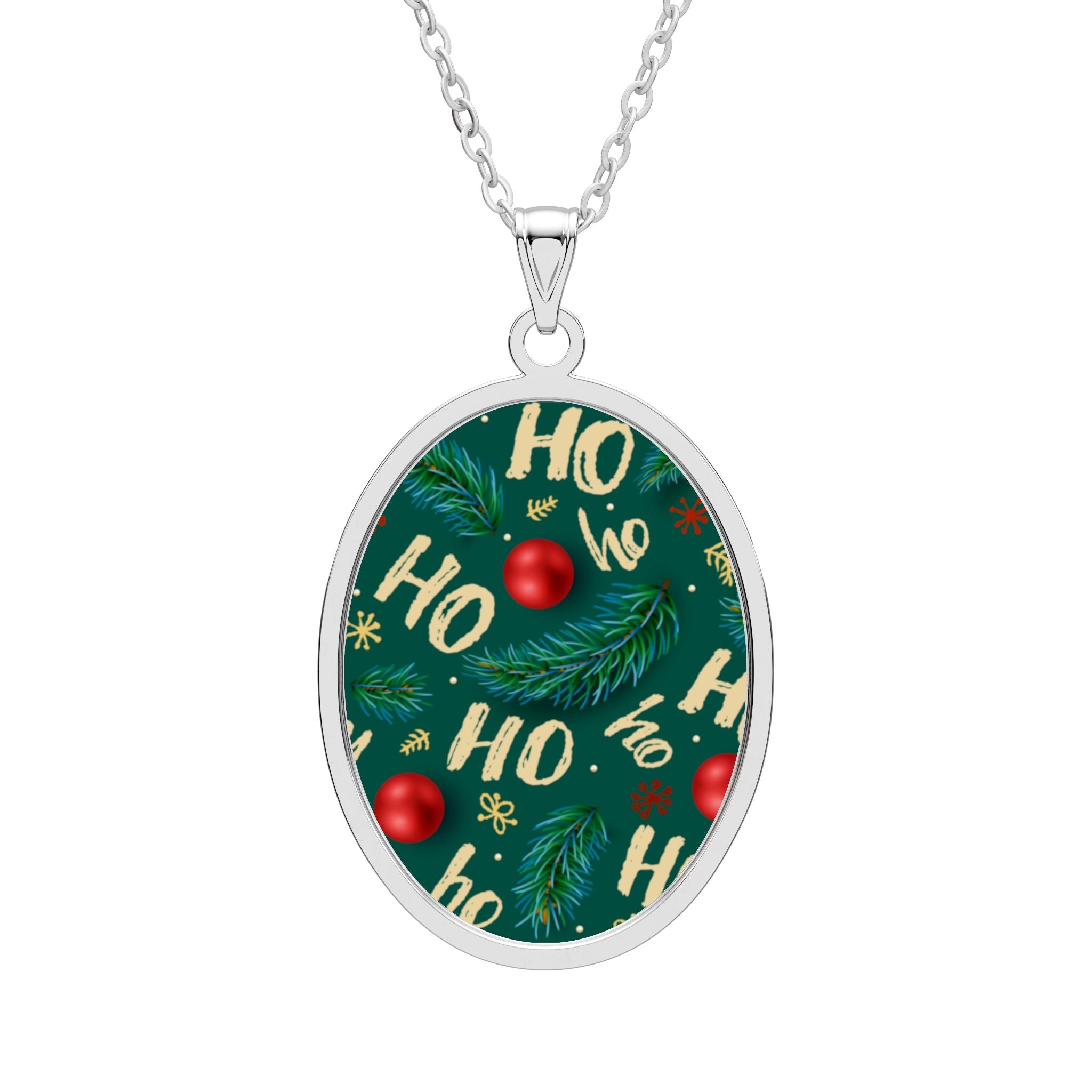 Christmas 'Ho Ho Ho' Oval Pendant Necklace