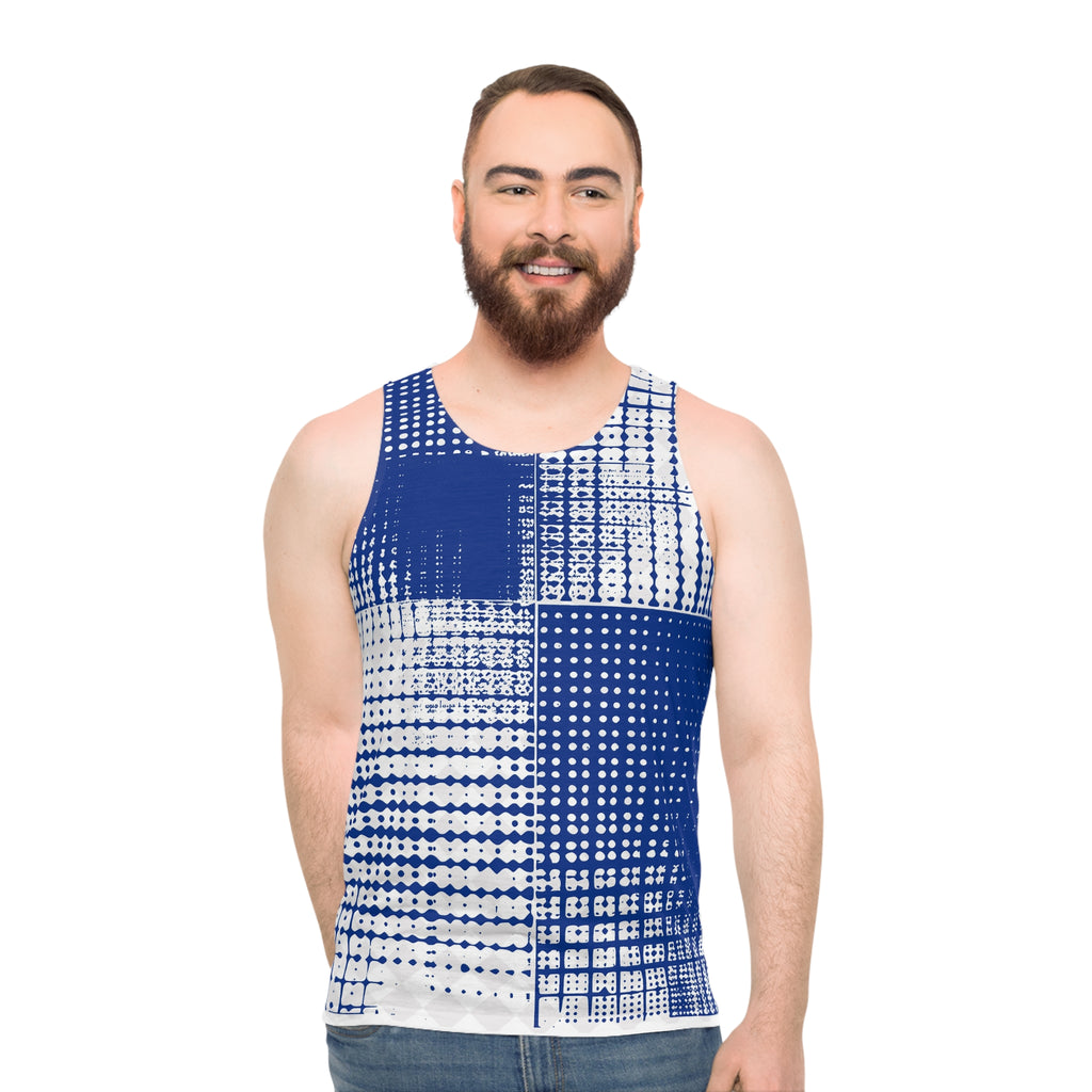 Gridwave Blue Abstract Tank Top — All-Over Print Graphic Tank