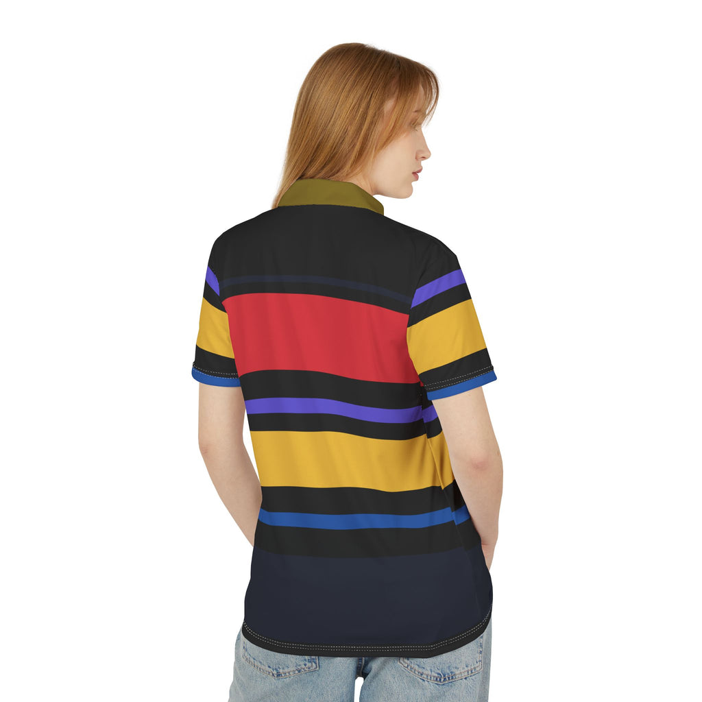 Striped Blue Yellow Red Polo Shirt — Bold Colorblock Casual Tee