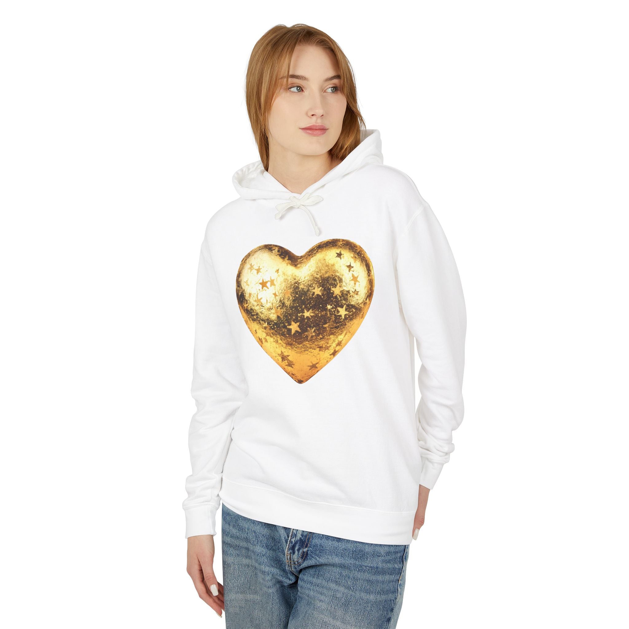 Gold Glitter Heart Hoodie | Shiny Star Pattern Sweatshirt